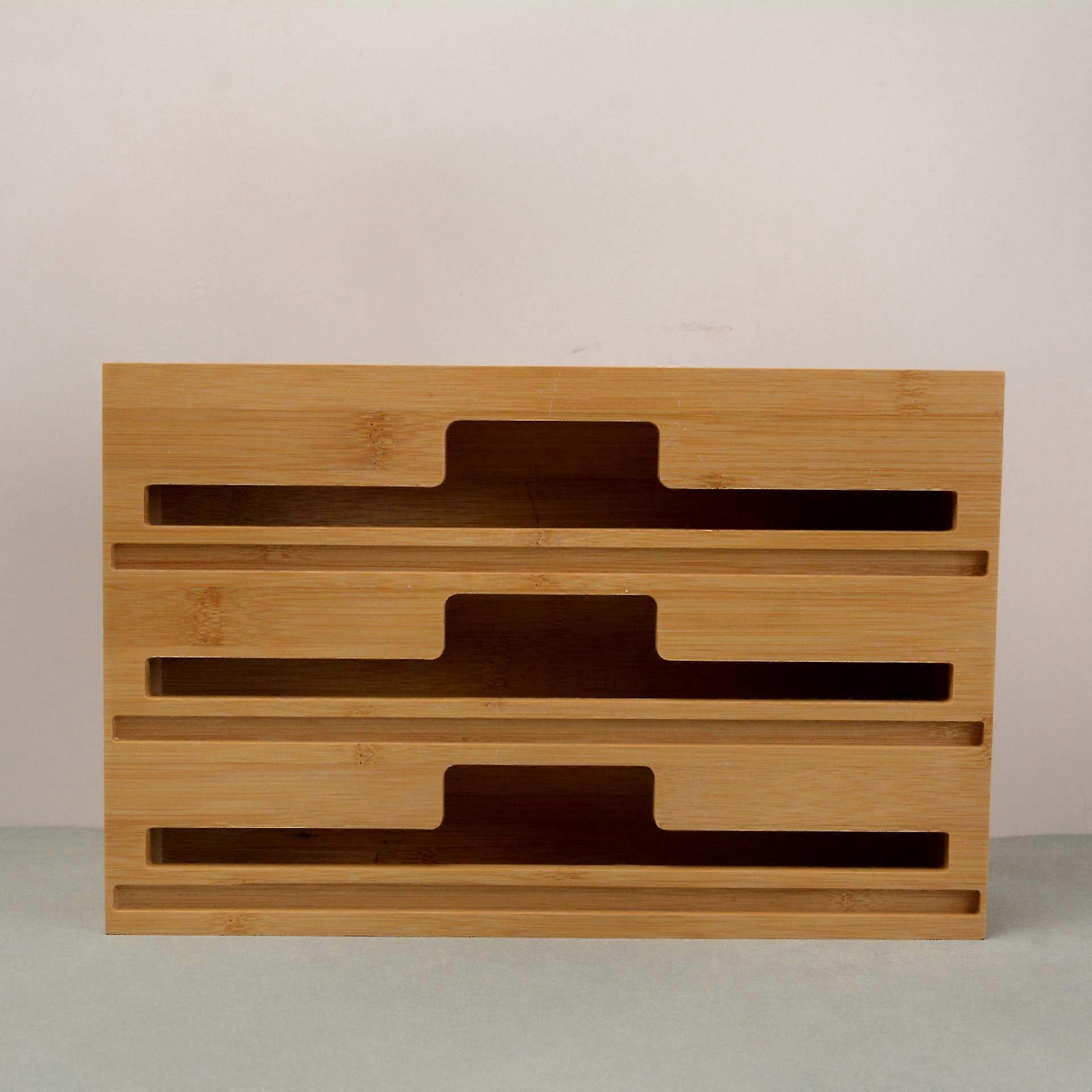Bamboo Storage Box for Home Kitchen with Cutter for Cling Film and Tin Foil Paper, Ideal for Organizing Drawers