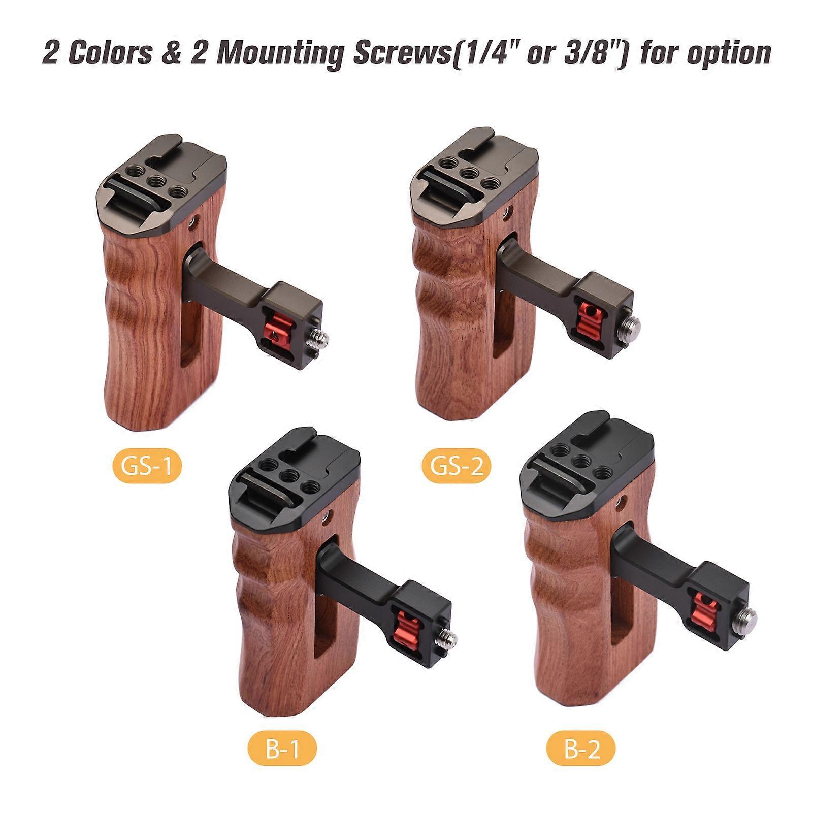 Ergonomic Wooden Camera Cage Handle - Adjustable Left/Right Grip with Cold Shoe Mount