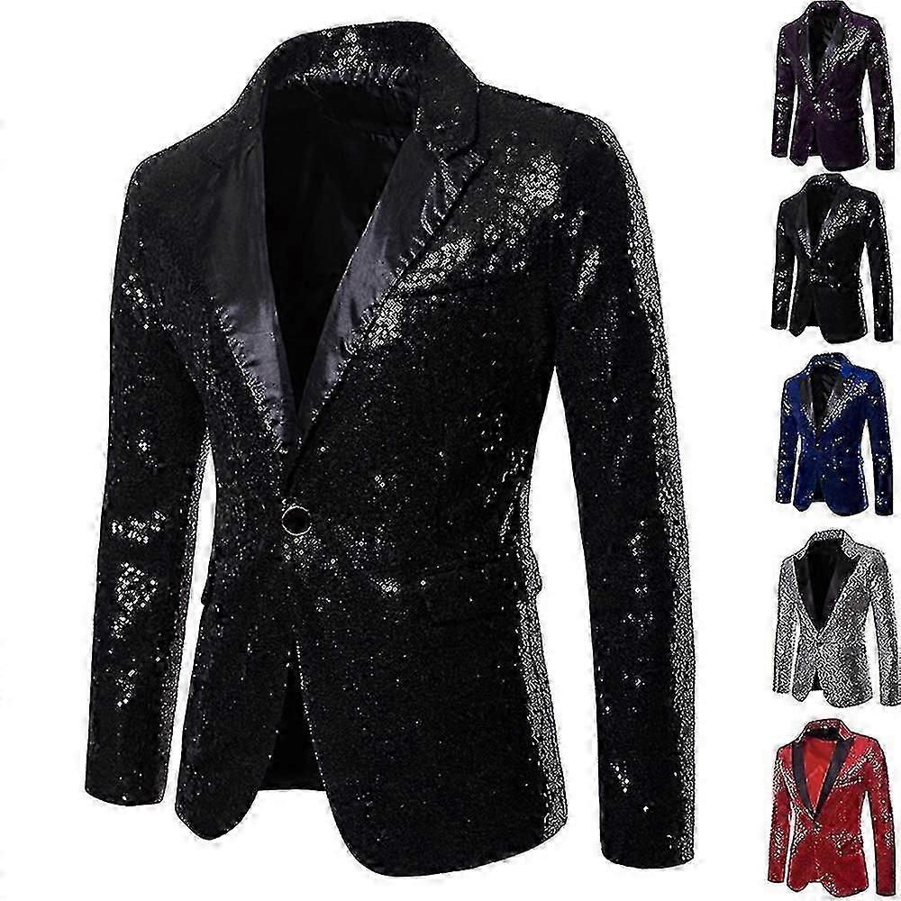 Men's Sequin Suit Jacket Blazer One Button Luxury Party Dinner Prom Tuxedo