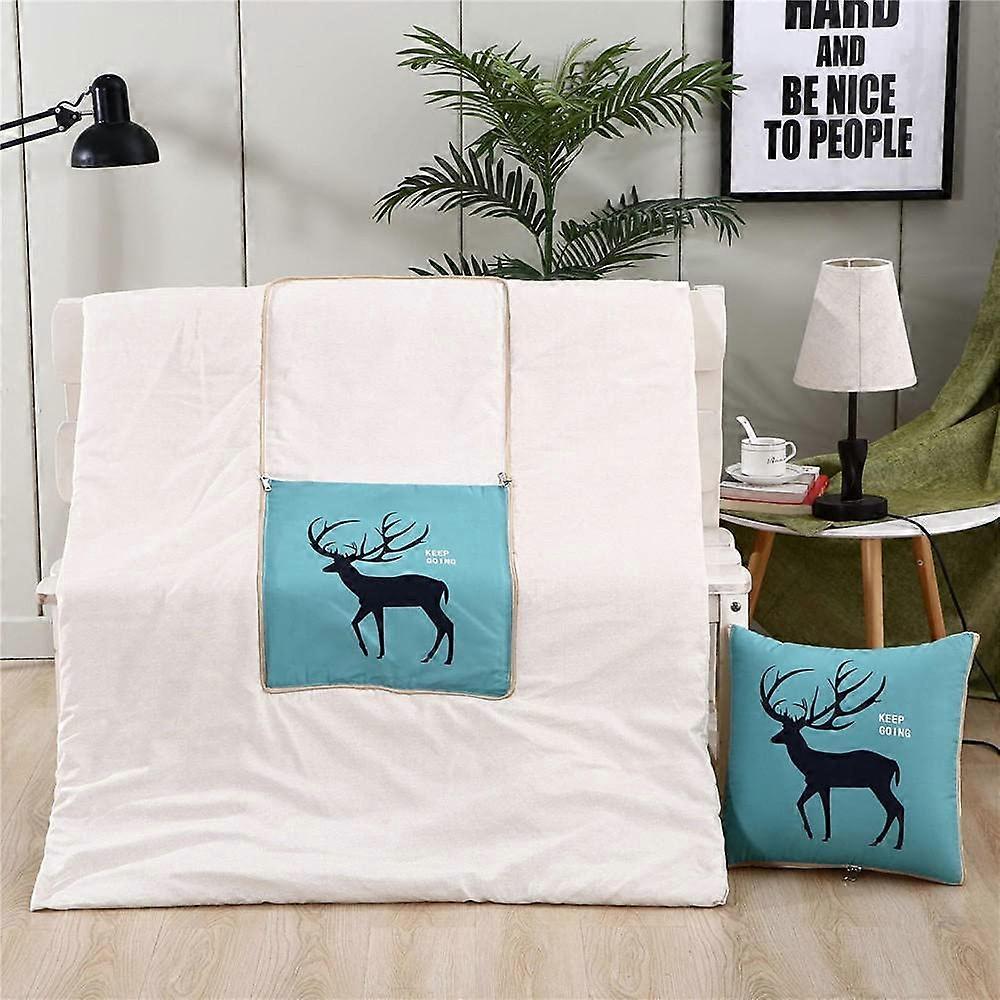 Cushion Blanket, 2 in 1 Travel Blanket, Pillow, Quilt, Multifunctional (Nordic Deer)