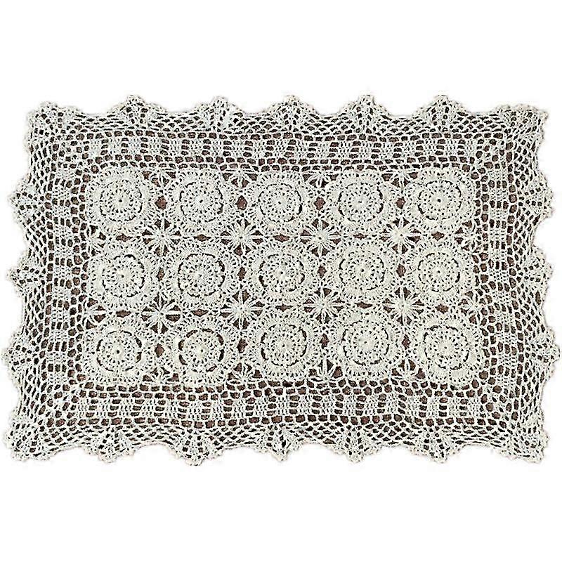 Beige Rectangular Crochet Lace Table Runner for Table Decor
