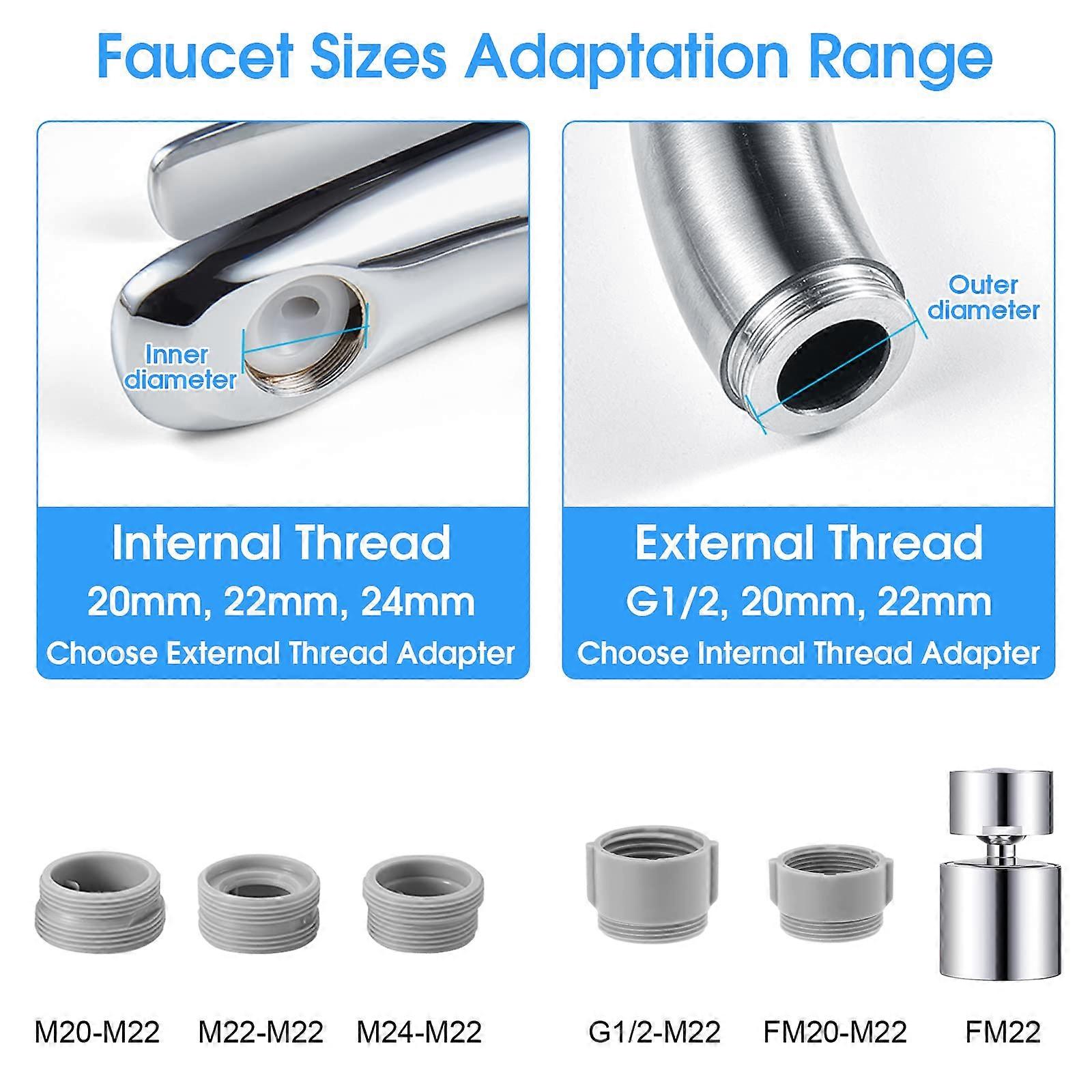 360° Swivel Tap Aerator 2-Flow Faucet Tap Aerator 22mm Faucet Aerator Water Saving Splash-Proof