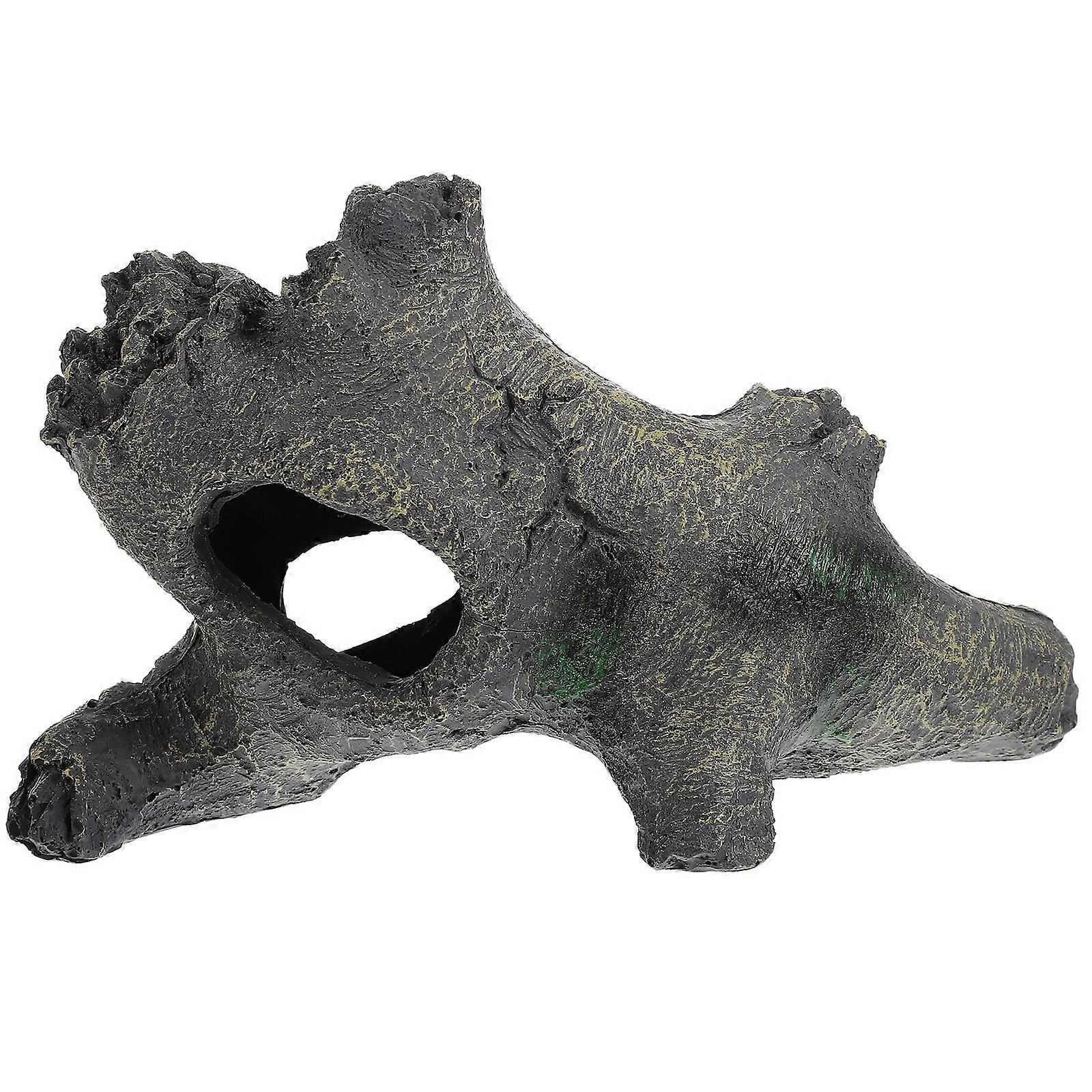 Reptile Cave Hiding Cave For Reptile Grey 20X10X12CM Log Shape Natural Style 1Set