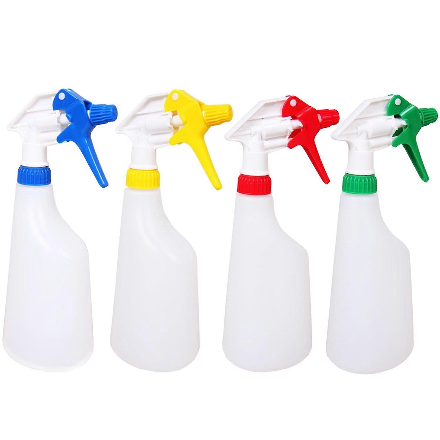 Set of 4 Overhead Spray Bottles with Adjustable Spray Head 600 ml in Four (Red, Blue, Yellow and Green) Includes Free Sample Glass Clean