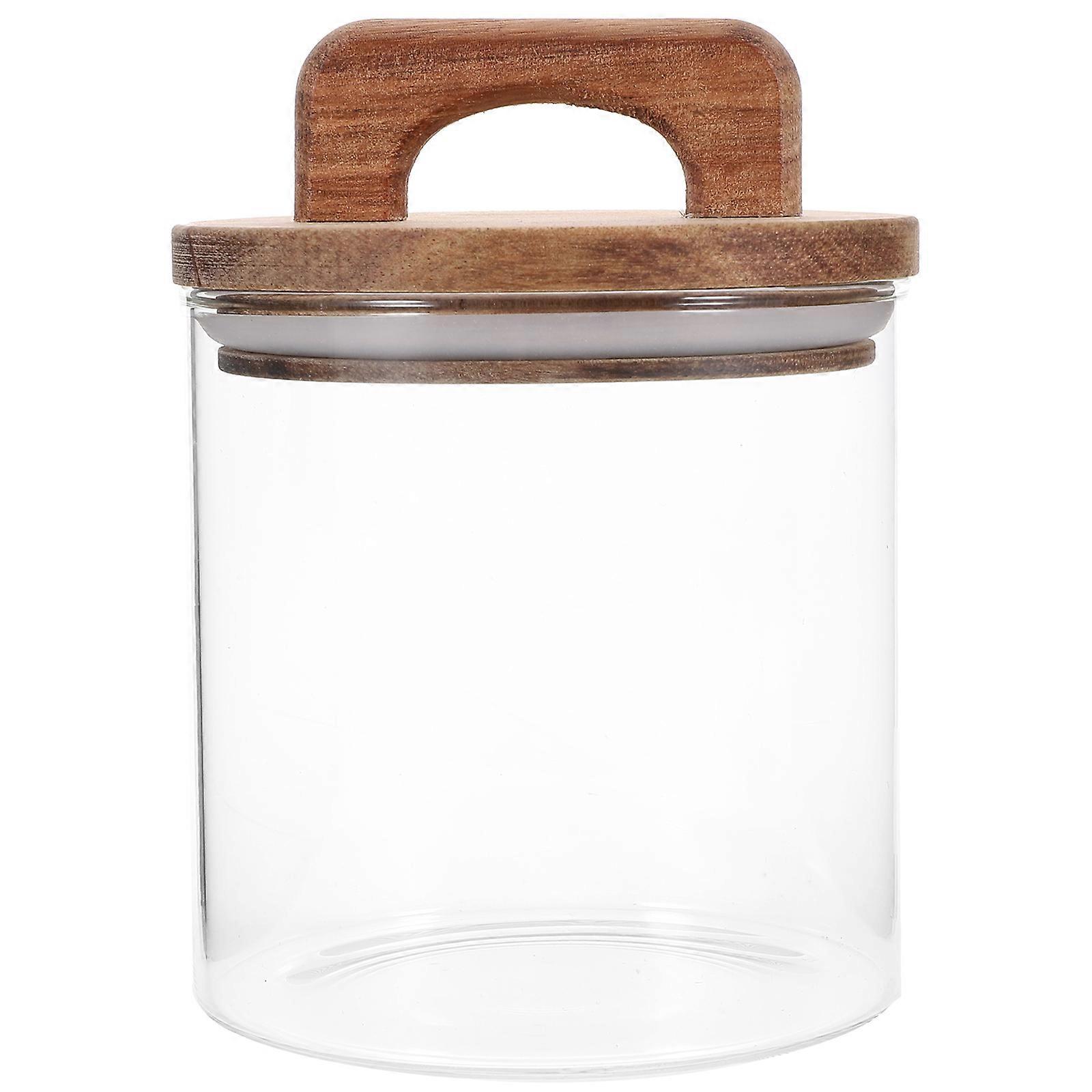 Kitchen Storage Jar with Lid Glass and Wood Material Square Shape Easy to Carry 700ML 1Pack