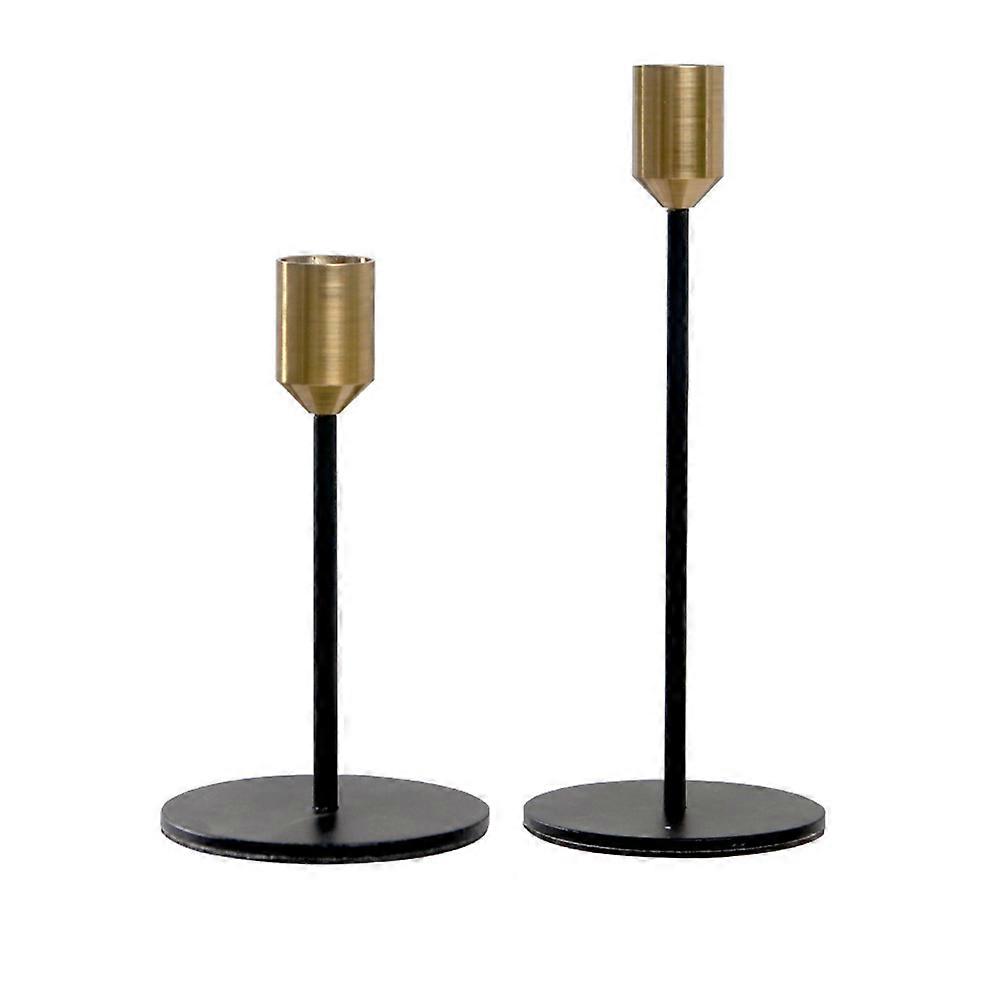 Metal Candlestick Holder Simple Design for Desktop Adornment Smooth Surface Non-Slip Base Black Golden 2Pcs