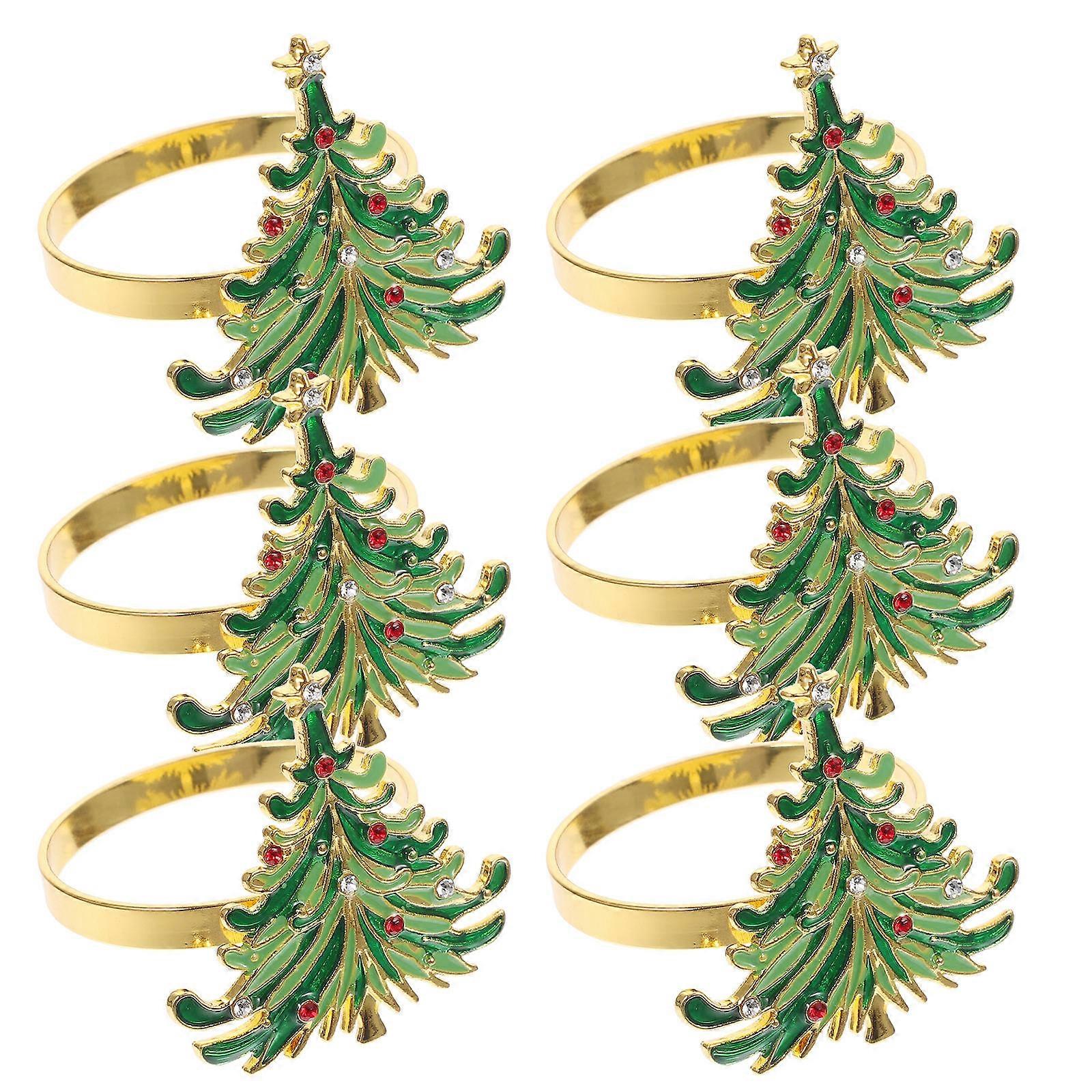 Table Napkins Rings Xmas Tree Design Metal Reusable for Home Decor 4x4x4cm 6Pcs