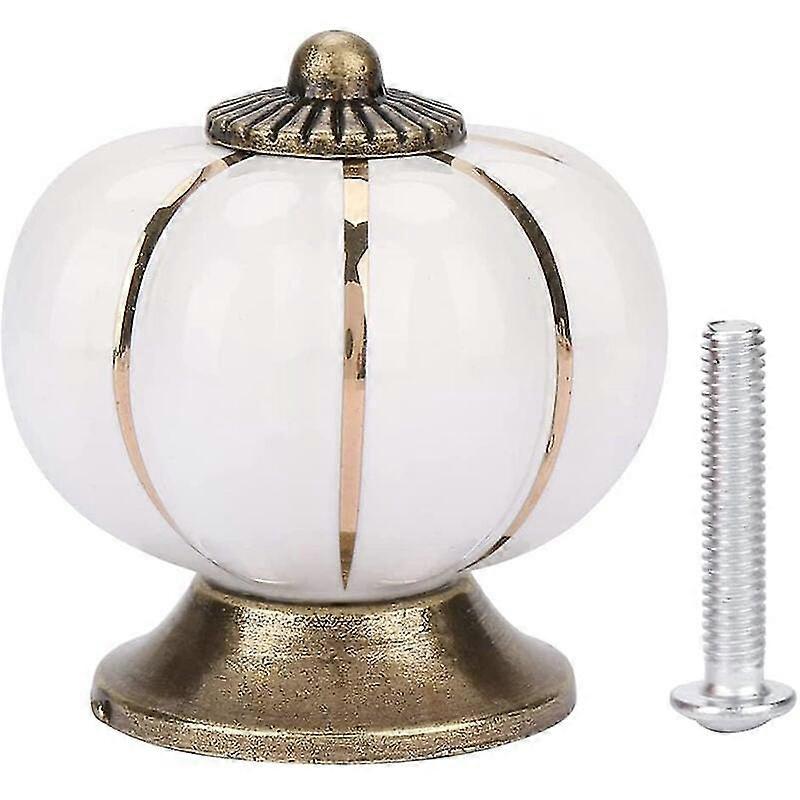 4pcs Ceramic Cabinet Knobs 40mm Vintage Pumpkin Cabinet Handle with Screws White