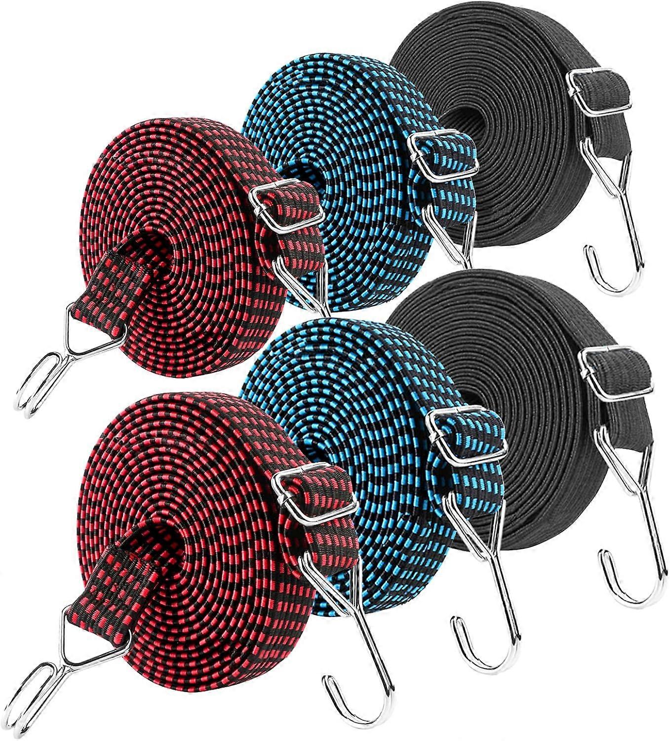 6-Pack Tensioner Adjustable 2M Bungee Cord with Hook (Black+Blue+Red)