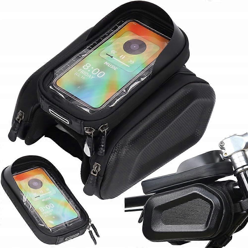 Genrico Bicycle Frame Bag, 3 Compartments, Detachable Phone Holder,