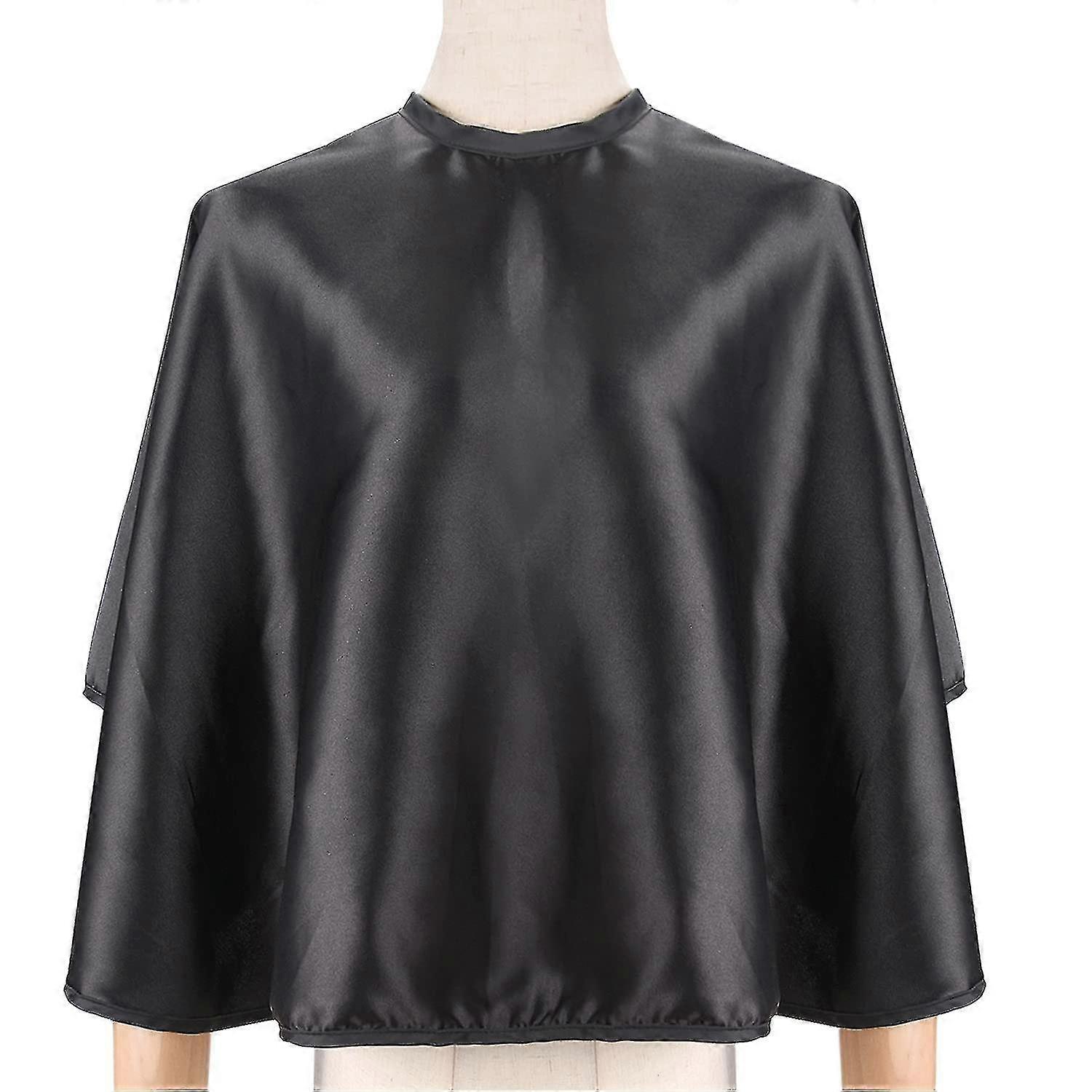 Lightweight Black Satin Makeup Cape for Hairdressing and Dyeing