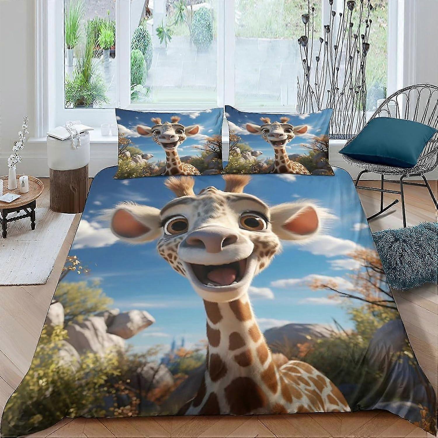 Ensemble de housse de couette girafe Ensemble de literie en microfibre imprimée en 3D Housse de couette hypoallergénique ultra douce avec fermeture à glissière pour la maison