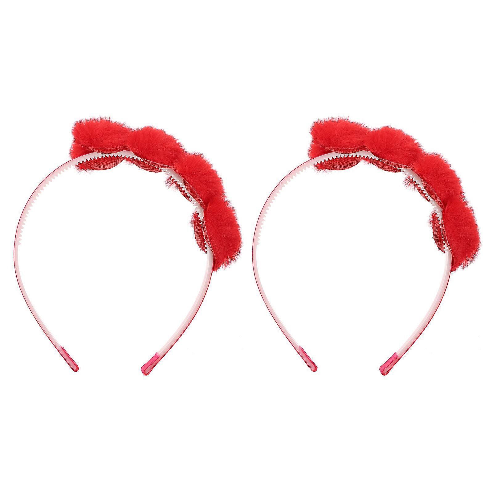Valentine's Day Heartshaped Headbands for Girls Red Cloth Comfortable and Durable 2 Pieces