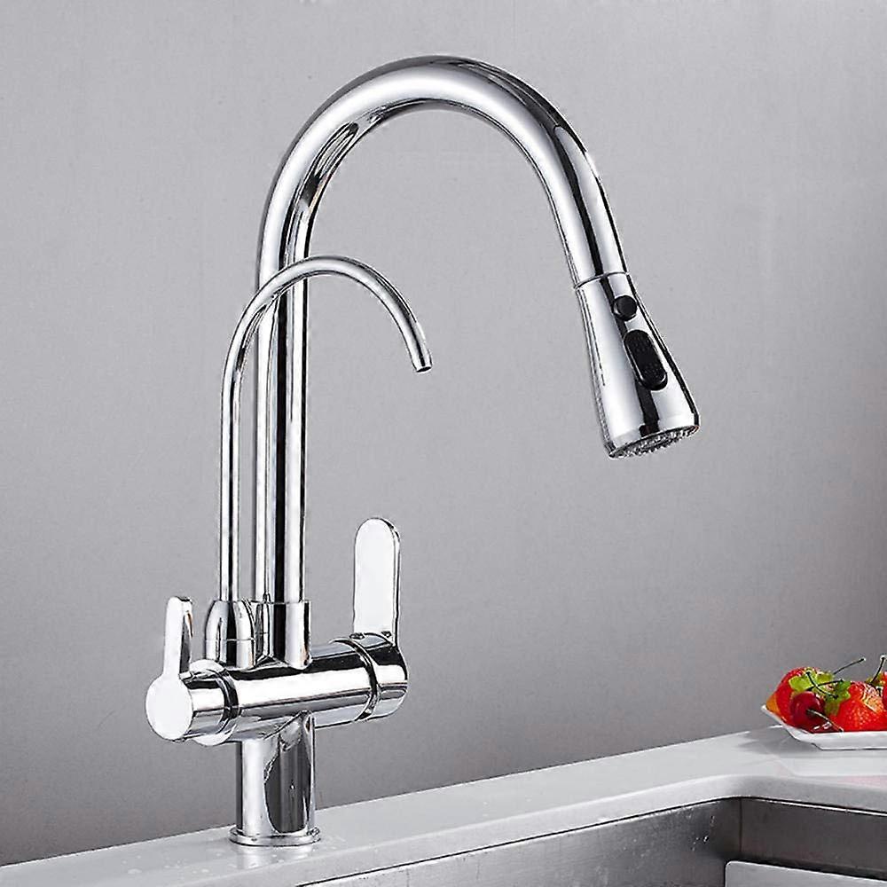 3in1 Kitchen Mixer Tap with Filtered Drinking Water Outlet, Sprayer Gooseneck, 360° Swivel Spout, Hot Cold Dual Mode, UnderSink Filter Faucet.