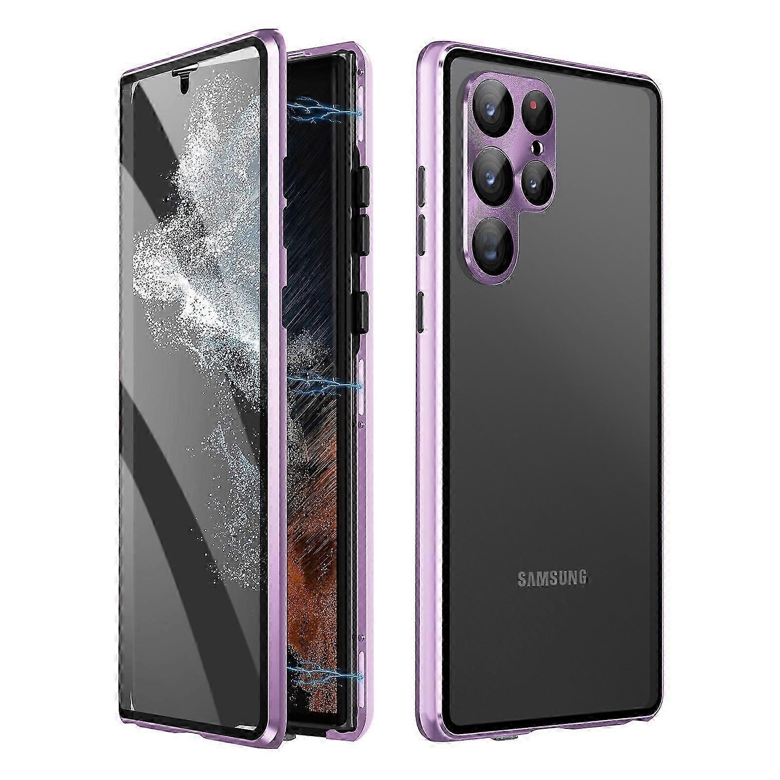 Güvenlik Kilitli Samsung Galaxy S24 Plus için Manyetik Kılıf, Galaxy S24 Plus için Manyetik Temperli Cam Çift Taraflı Telefon Kılıfı