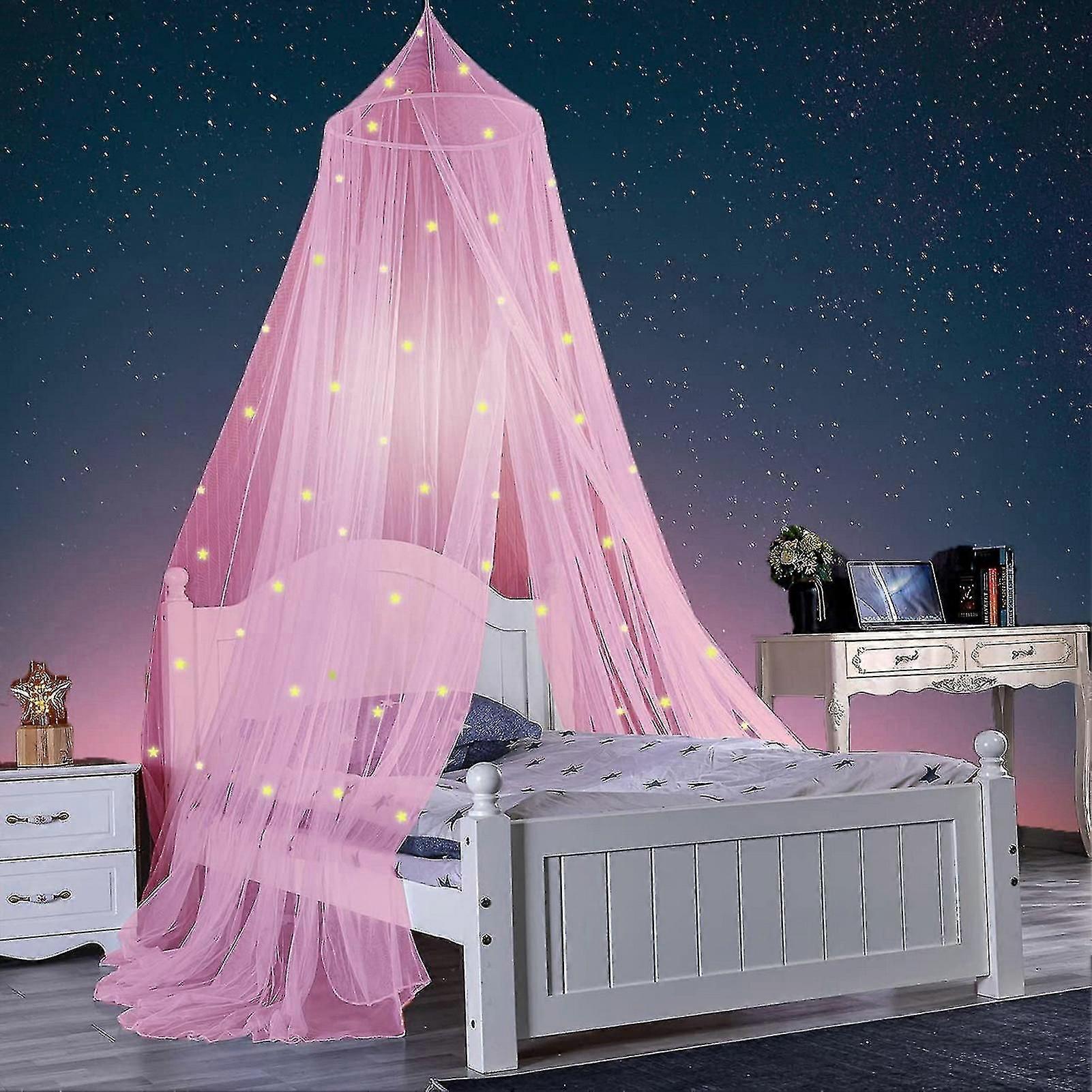 1 conjunto de dossel de cama em forma de cúpula de princesa com estrelas de poliéster que brilham no escuro