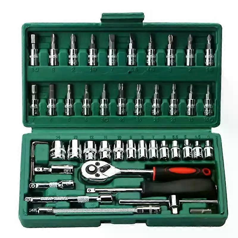 Wrench Set 46Pcs Tool Kit For Car Tool Screwdriver And Bit Ratchet Torque Quick Wrench Spanner Wrench Socket Key Hand Tools~00081