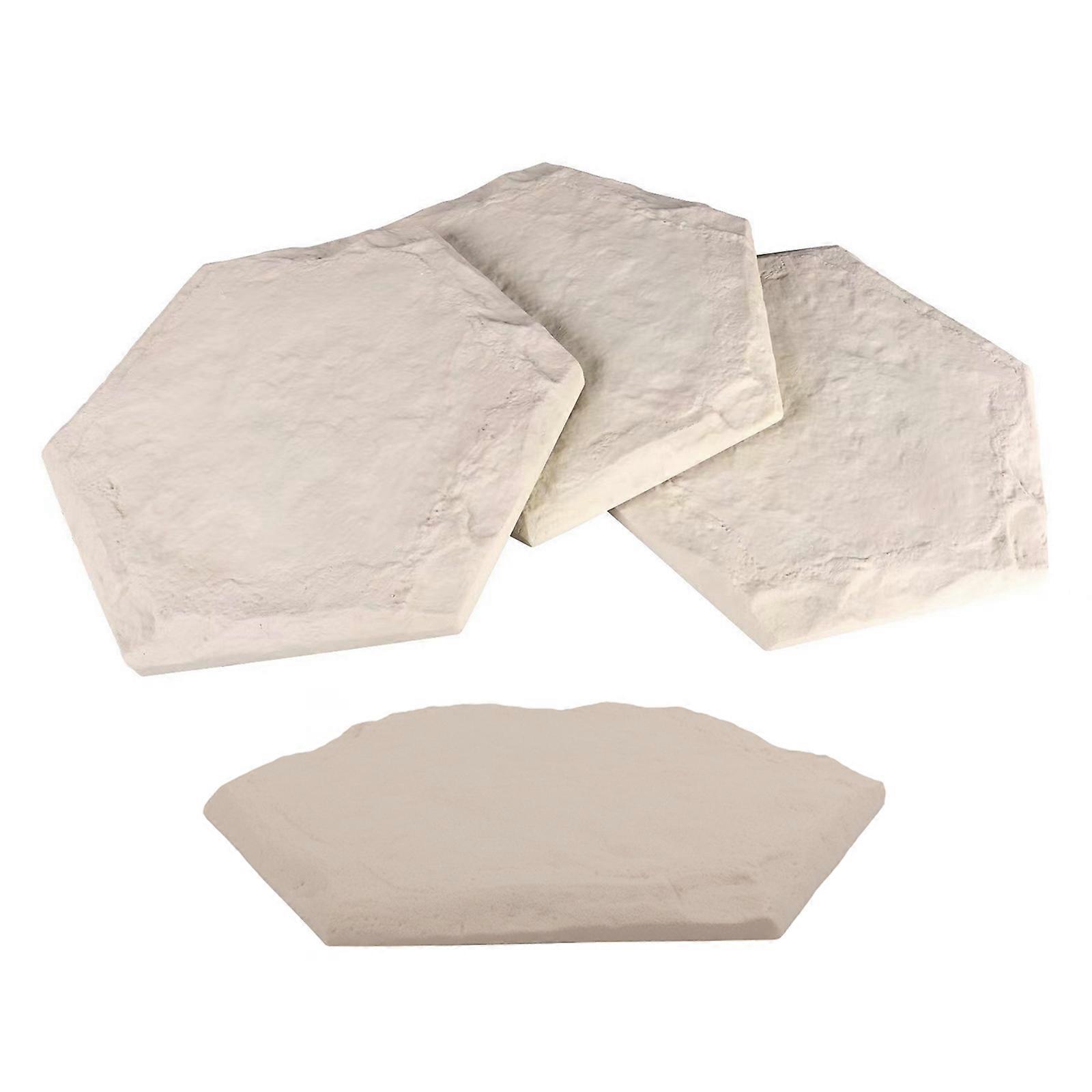 4PCS Decorative Hexagonal Stepping Stones 3D Stone Texture Design Quick Assembly Ground Spikes for Outdoor Arrangement Light Yellow