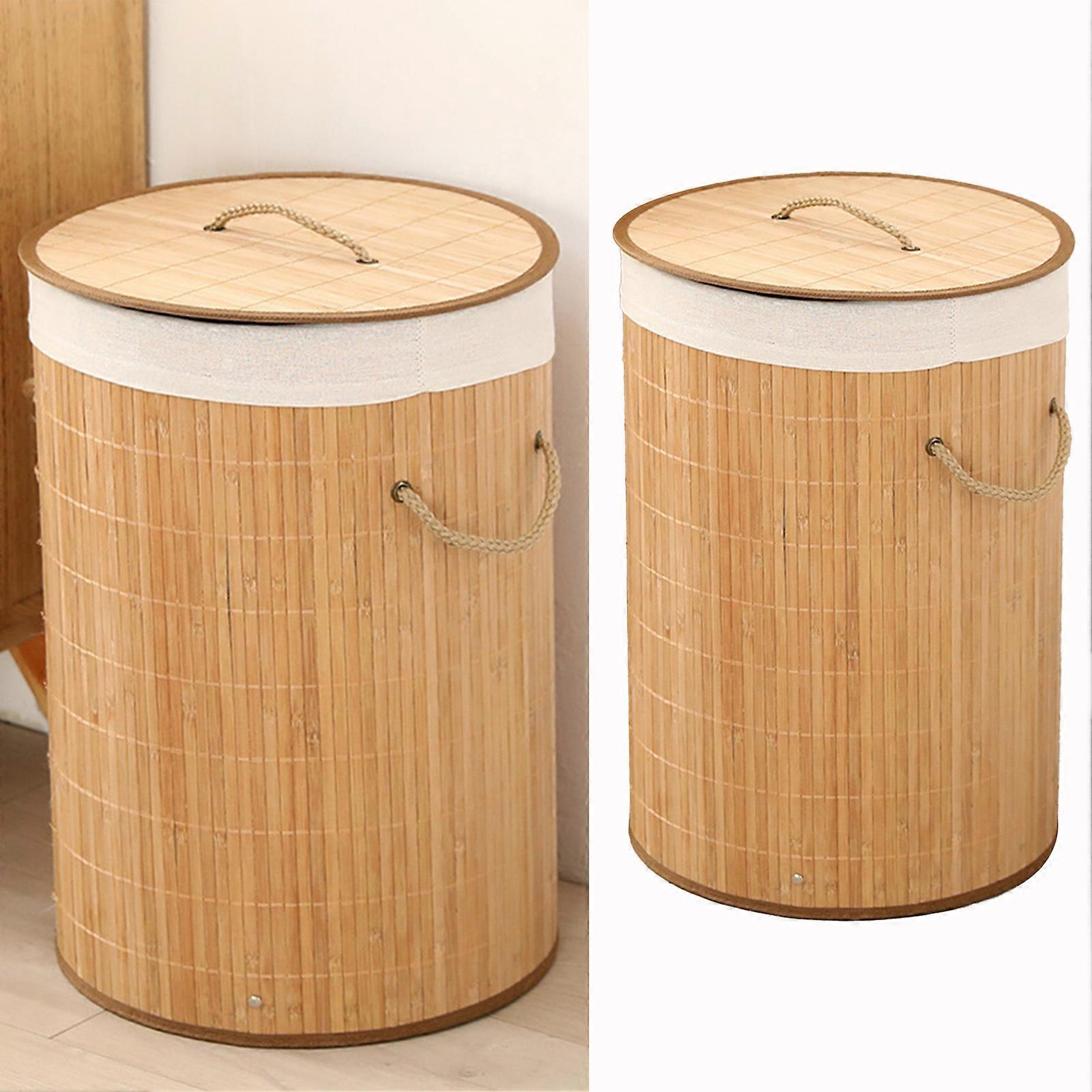 Foldable Laundry Basket Grocery Basket Bamboo Large Capacity Dirty Clothes Storage Bucket for Home 1.0 Original Color Round 