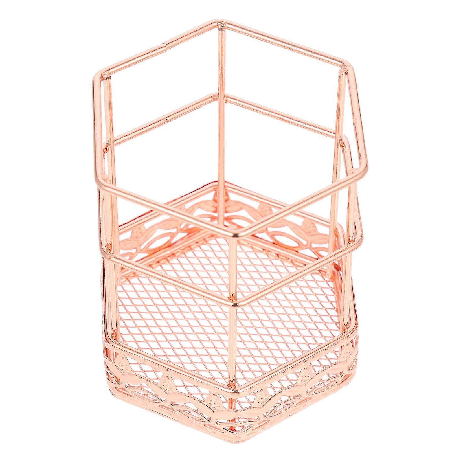 Rose Gold Pen Holder Multifunctional Makeup Brush Container Office Desk Organizer Elegant Iron Design For Stationery Cosmetics