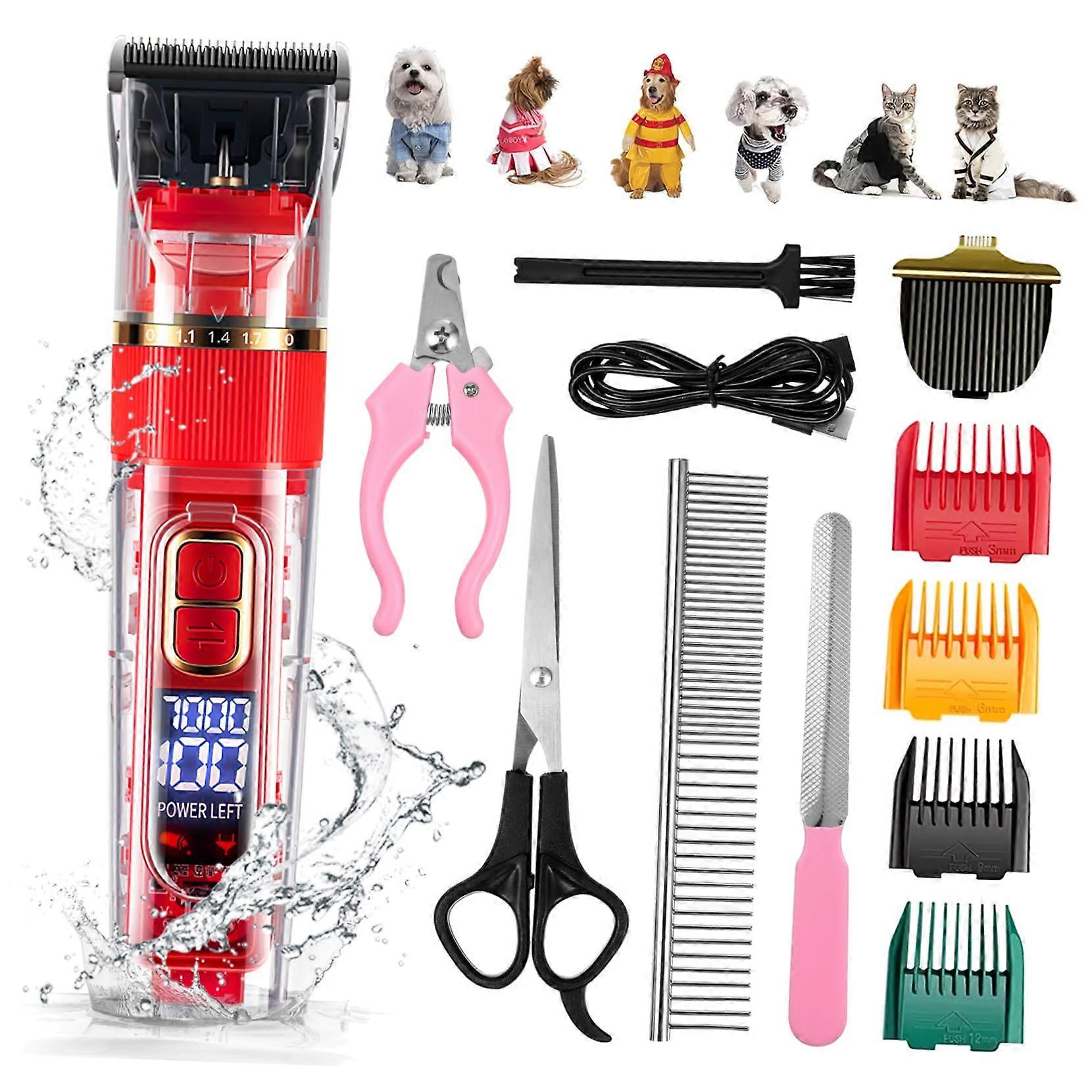 1Satz Cat Hair Clipper Rechargeable Quiet Grooming Machine with LED Display Washable Complete Set for Pet Care
