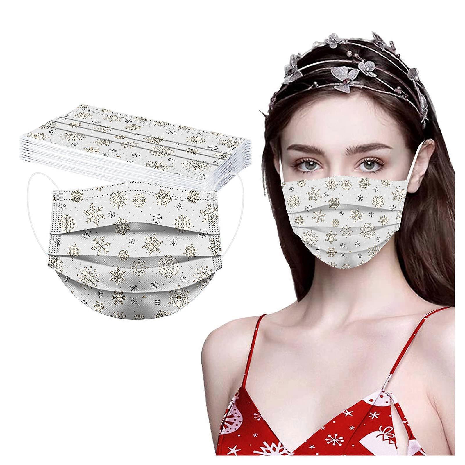 Pack of 10 Disposable Adult Face Masks for Christmas, Breathable Neckerchief Masks with Elk and Feather Print, One Size