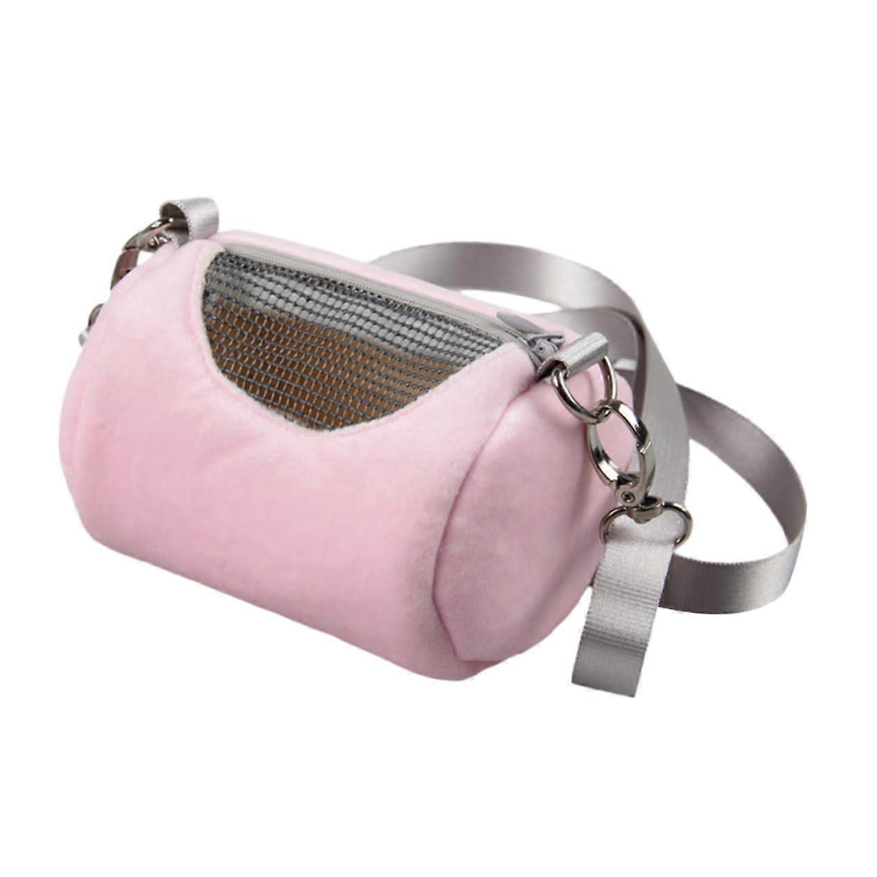 Hamster Pet Carrier Travel Bag for Camping and Outings, Pink with Breathable Mesh Design, Adjustable Straps, and Stabilizing Base