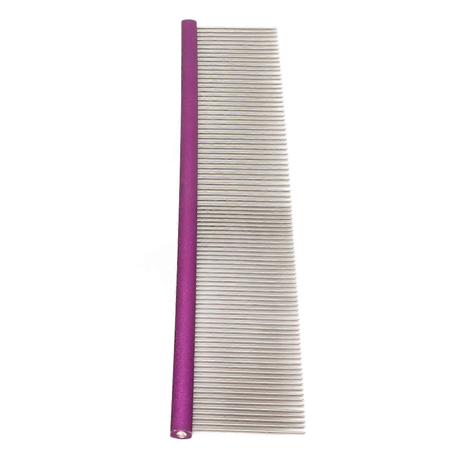 Pet Steel Comb 2 Different Densities Prevents Static Dog Grooming Comb with Rounded Ends for Long and Short Haired Breeds Purple 19cm/7.5in 