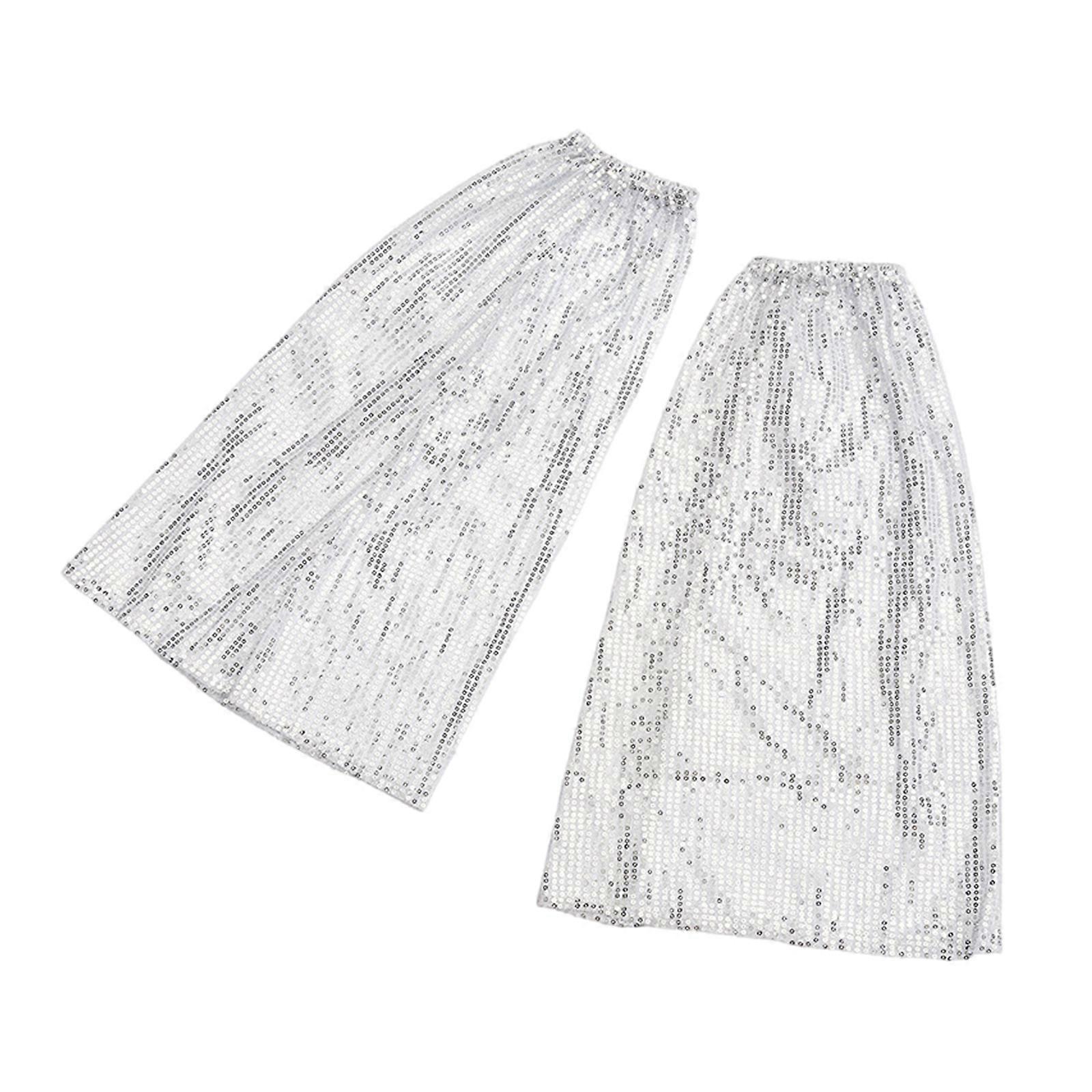 Elastic Flared Leg Covers With Sparkling Sequins Professional Dance Event Accessories Leg Wear For Theater And Event White