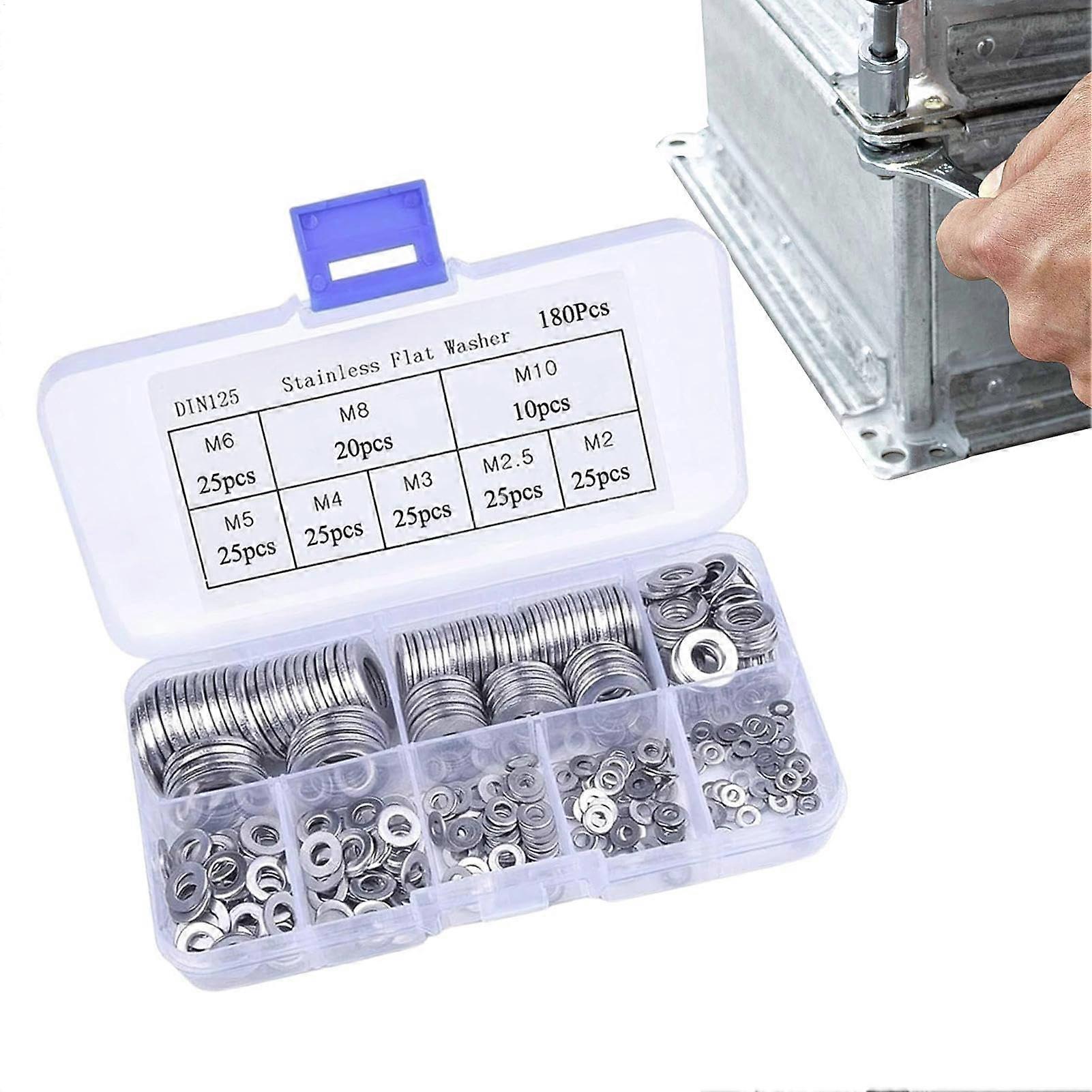Washing Machine Kit - 180 Pieces Screw Flat Washer Set with 8 Sizes for Reusable Home Projects and Repairs