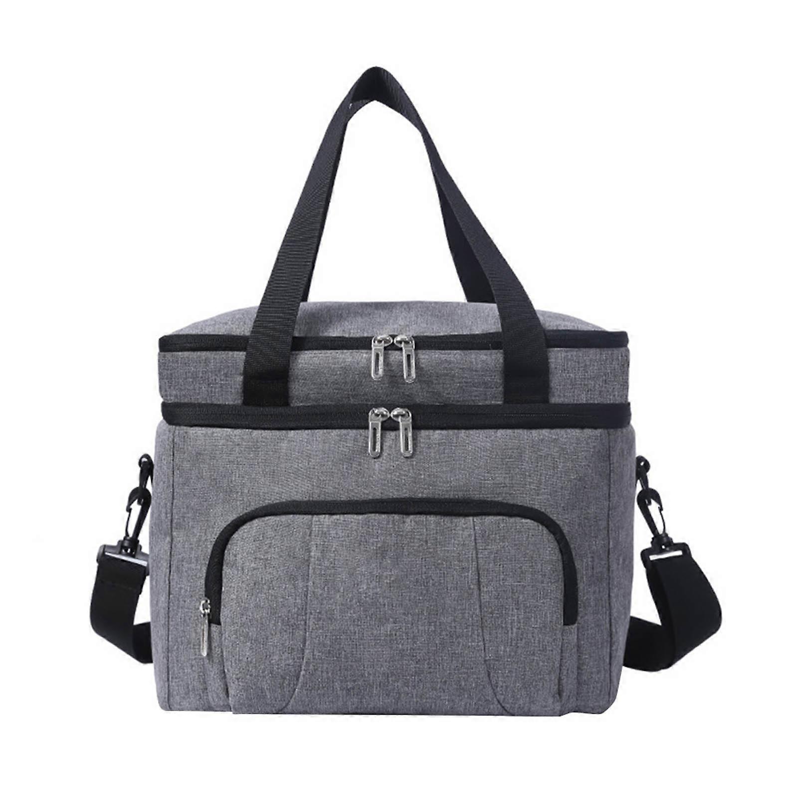 Portable Insulated Lunch Box Bag Practical Design Rectangular Cooler Bag Grey 33x29x26cm Food Preservation 1Pack