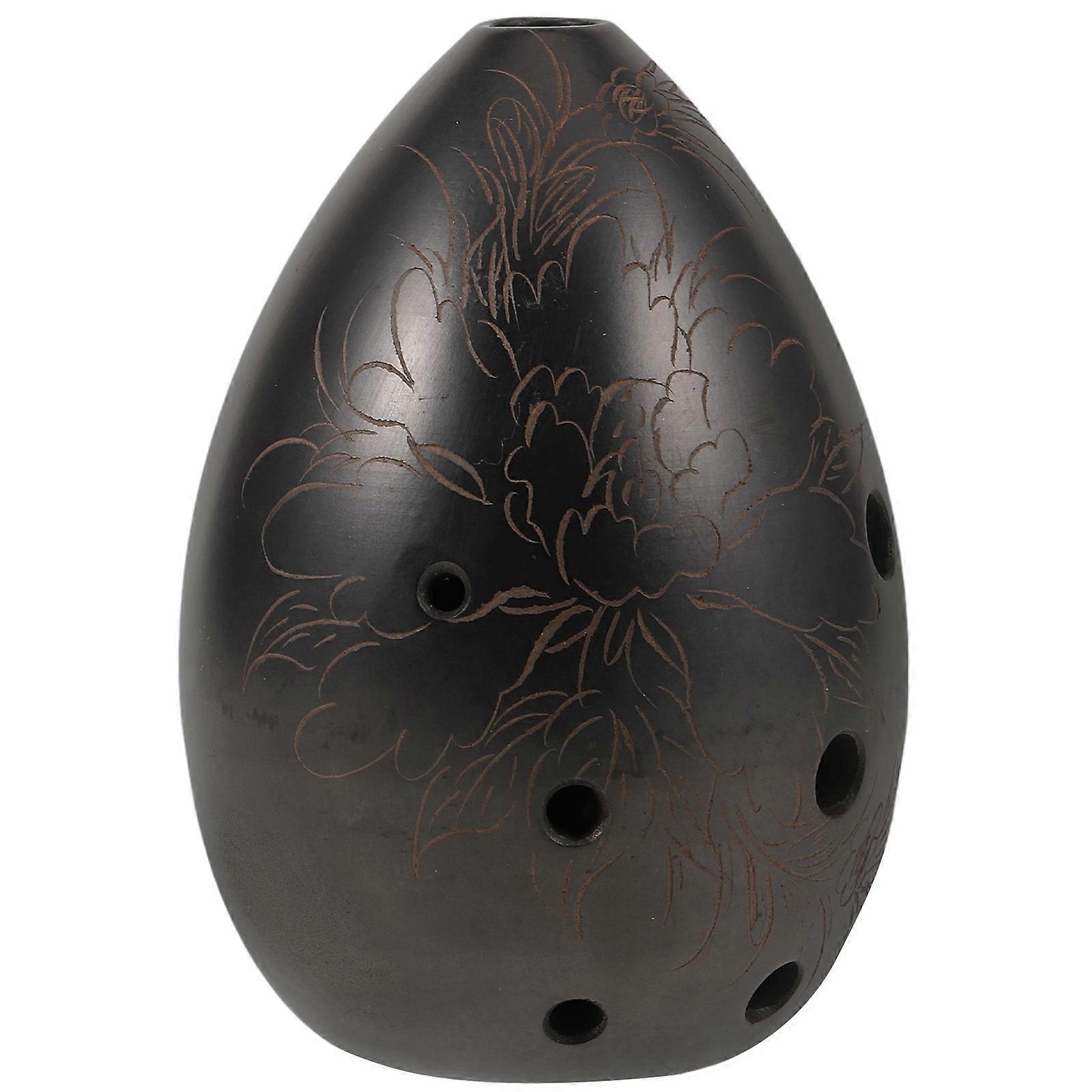 Portable Introductory Xun for Beginners, Pear Shaped Black Pottery Instrument with Compact Design and Ethereal Sound Quality