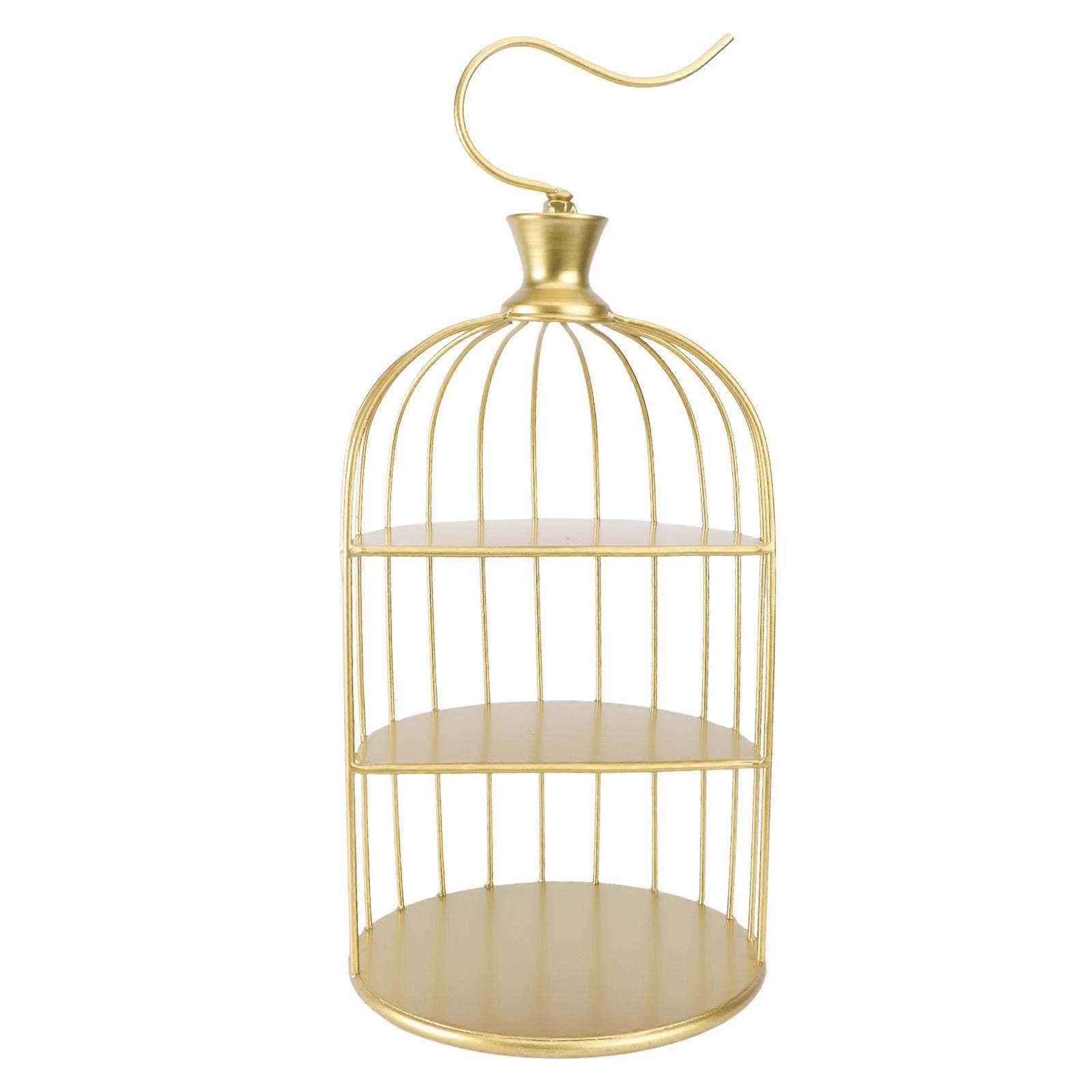 25cm Wrought Cage Dessert Display Stand Multi layer Cake Rack Snack Holder Metal Rack for Banquets (Golden)