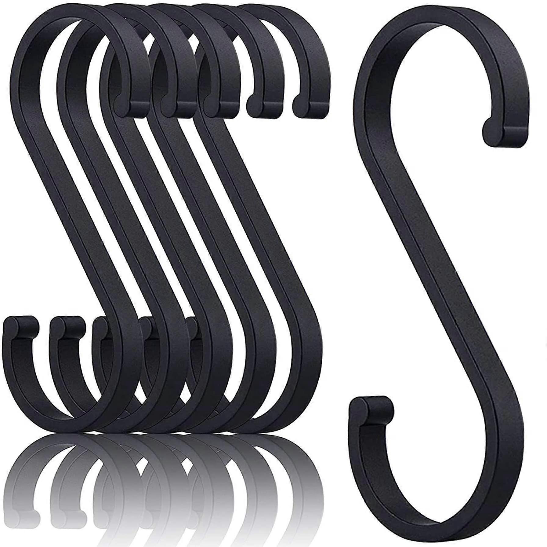 S Hooks Metal Hooks for Kitchen and Bathroom, Black Aluminium Hanging Hooks for Utensils, 12 Pieces