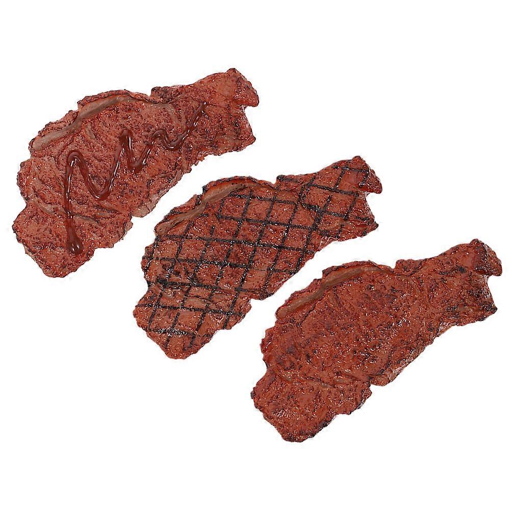 Fake Beef Simulated Steak Set PVC Material Display Model For Indoor Decoration 5.50X2.75X0.39in 3Pcs