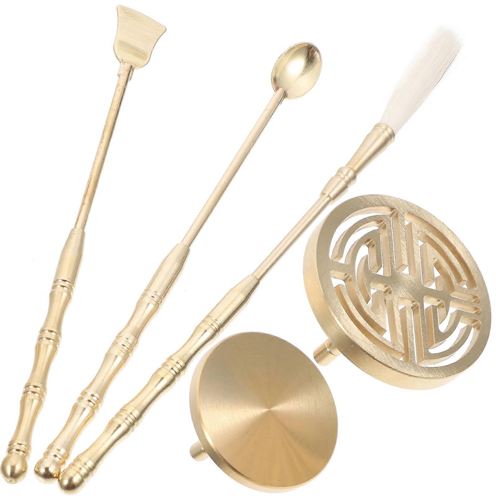 1 Set of Incense Press Tool Copper Incense Ash Presser Spade Scoop Brush Set Incense Ash Tool