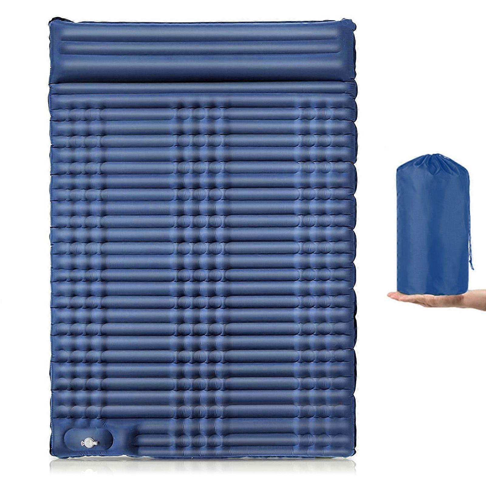 Double Self Inflating Sleeping Pad Camping Bed for Adults with Built-in Foot Pump and Pillows Self-Inflating Portable Camping Bed for Backpacking and