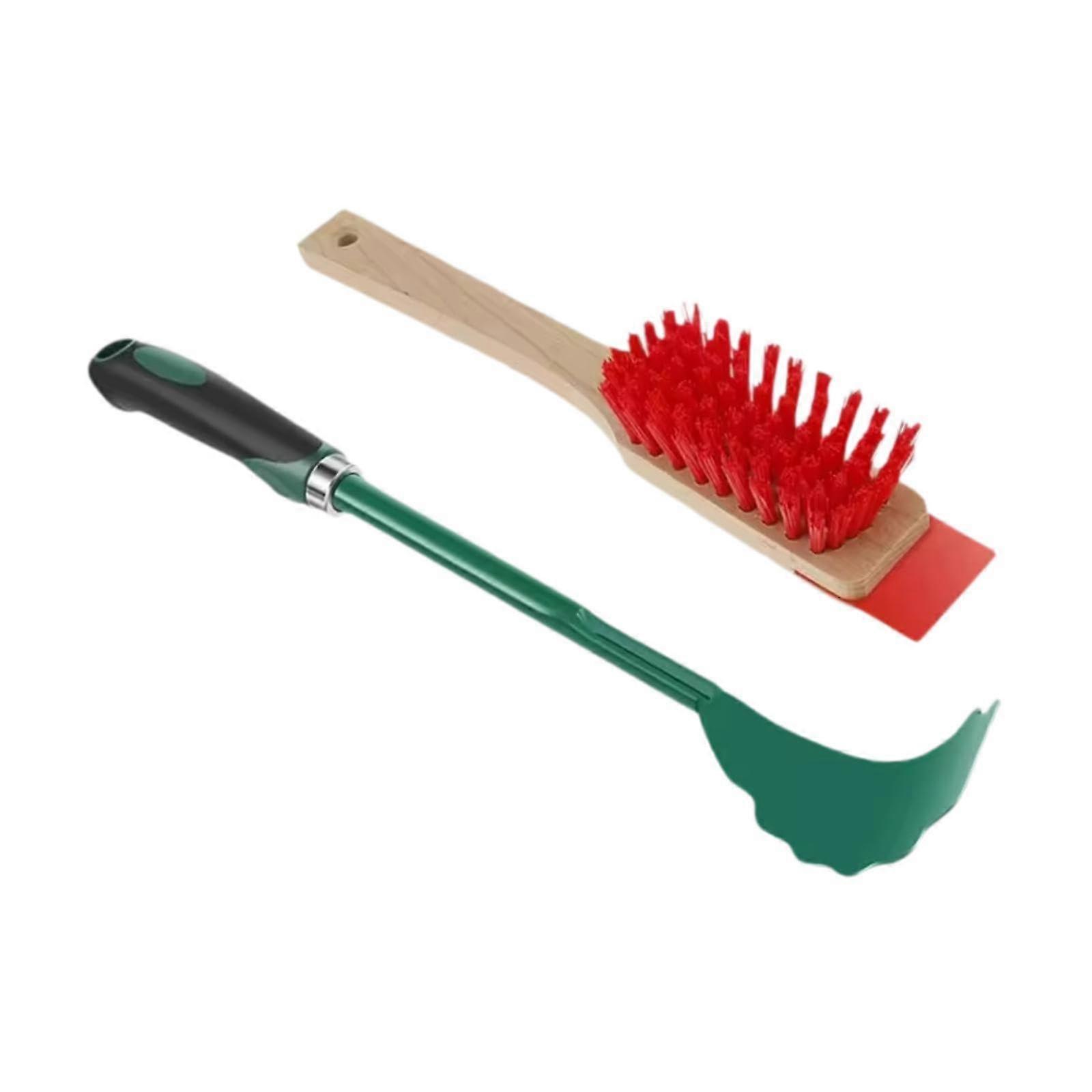 Lawn mower brush for mower deck maintenance, portable cleaning tool with long handle, red brush