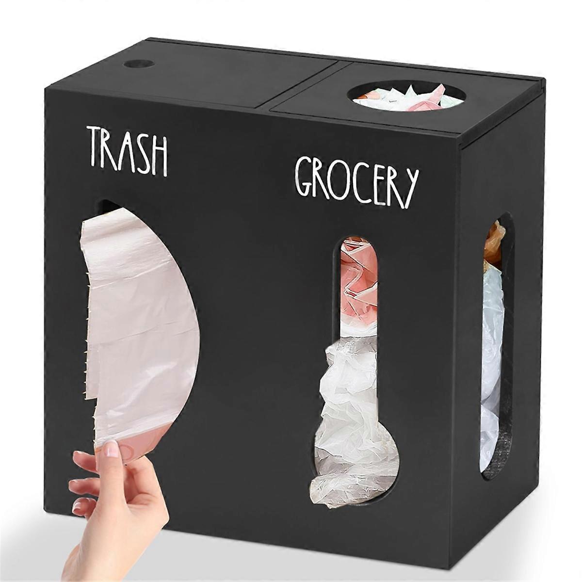 2 في 1 حامل حقيبة البقالة موزع كيس القمامة ، حامل كيس القمامة الخشبية ، حامل كيس القمامة حامل الحائط