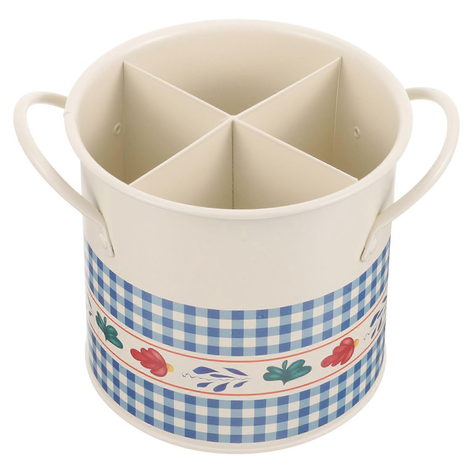 Retro Kitchen Utensil Holder with 4 Compartments for Spoons Forks and Tableware Storage in Assorted