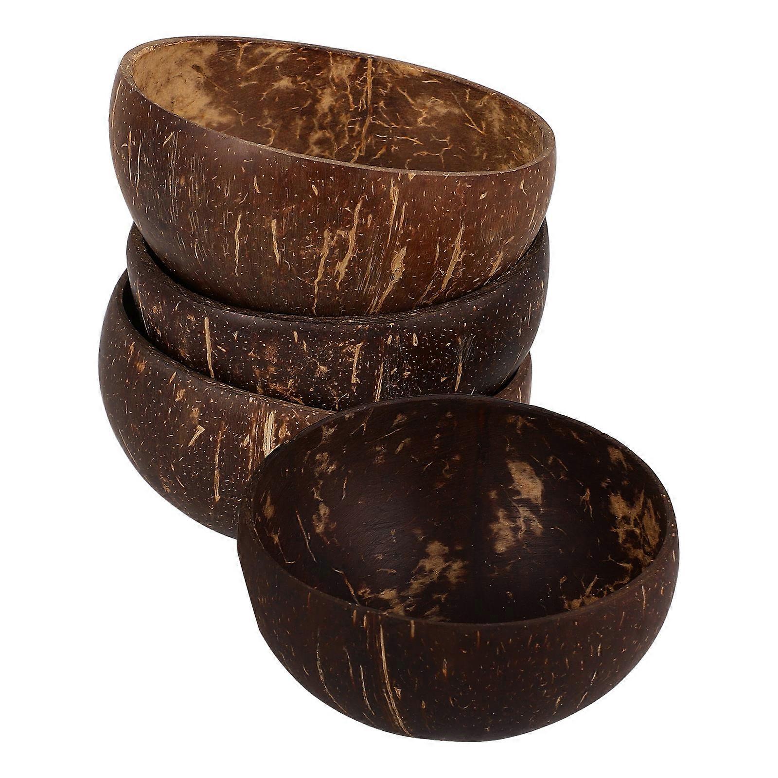 Old Coconut Shell Bowl Table Decoration Beach Themed Events Natural Wood Material 4Pcs