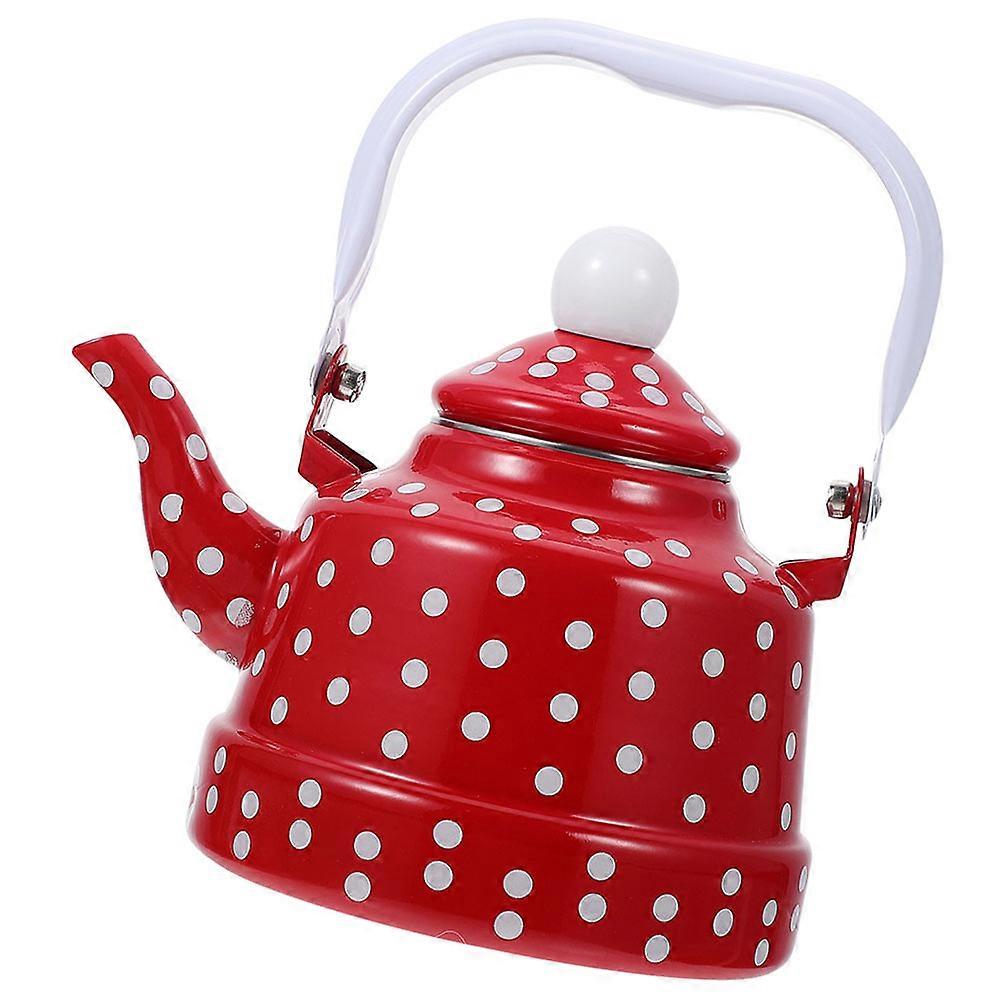 Vintage Style Enamel Tea Kettle Dormitory Use Red with White Dots 19x18x9cm Capacity 2.5L Water Boiling 1Pack