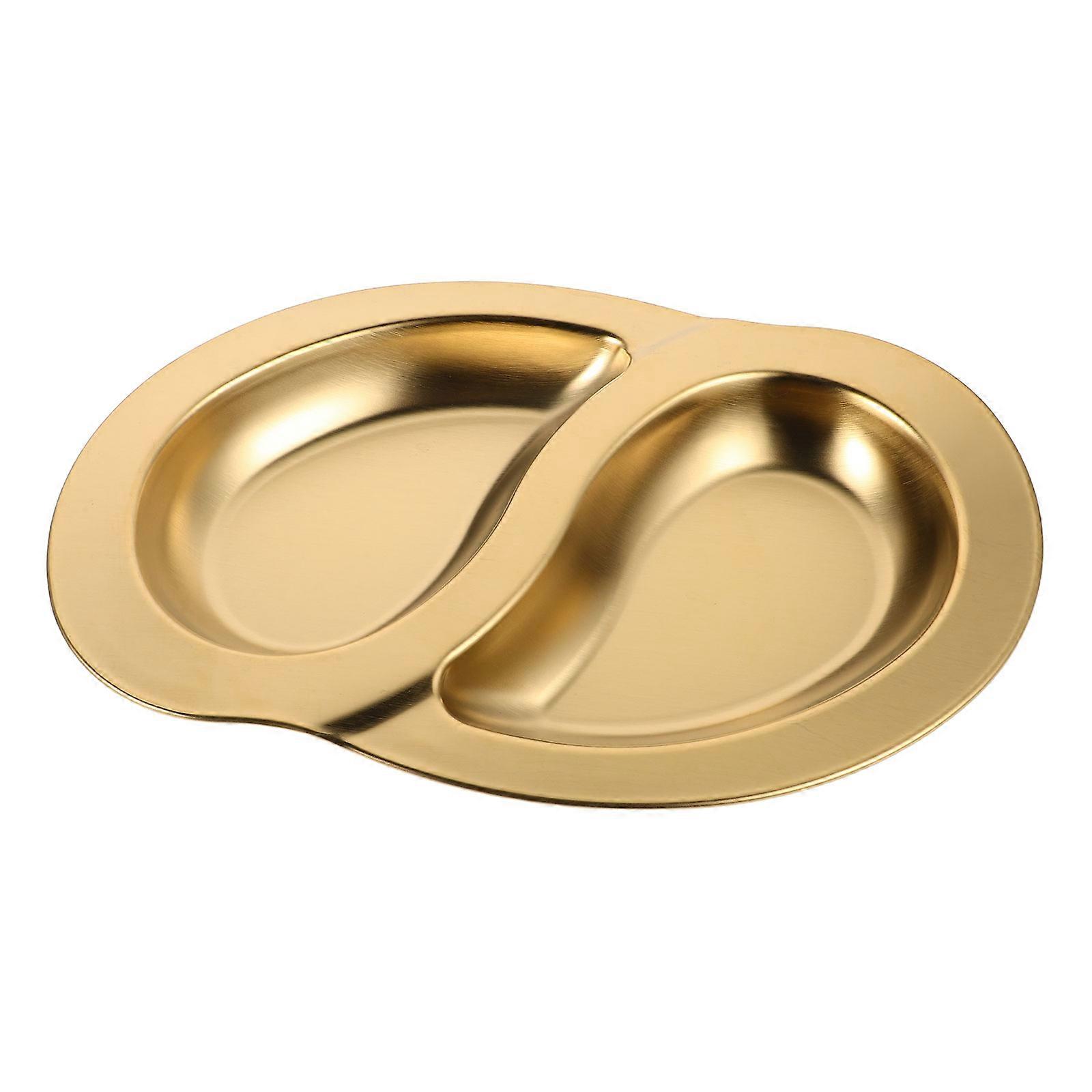 Creative Double Compartment Serving Platter Stainless Steel Divided Dinner Tray For Snacks Meat Appetizers 1Set