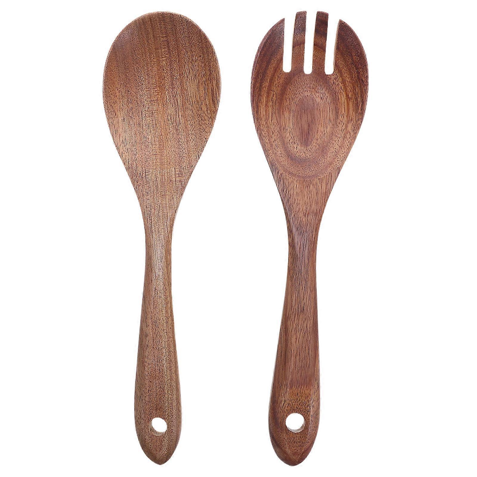 Wooden Salad Spoon Big Leaf Acacia Serving Utensil Party Utensils Khaki