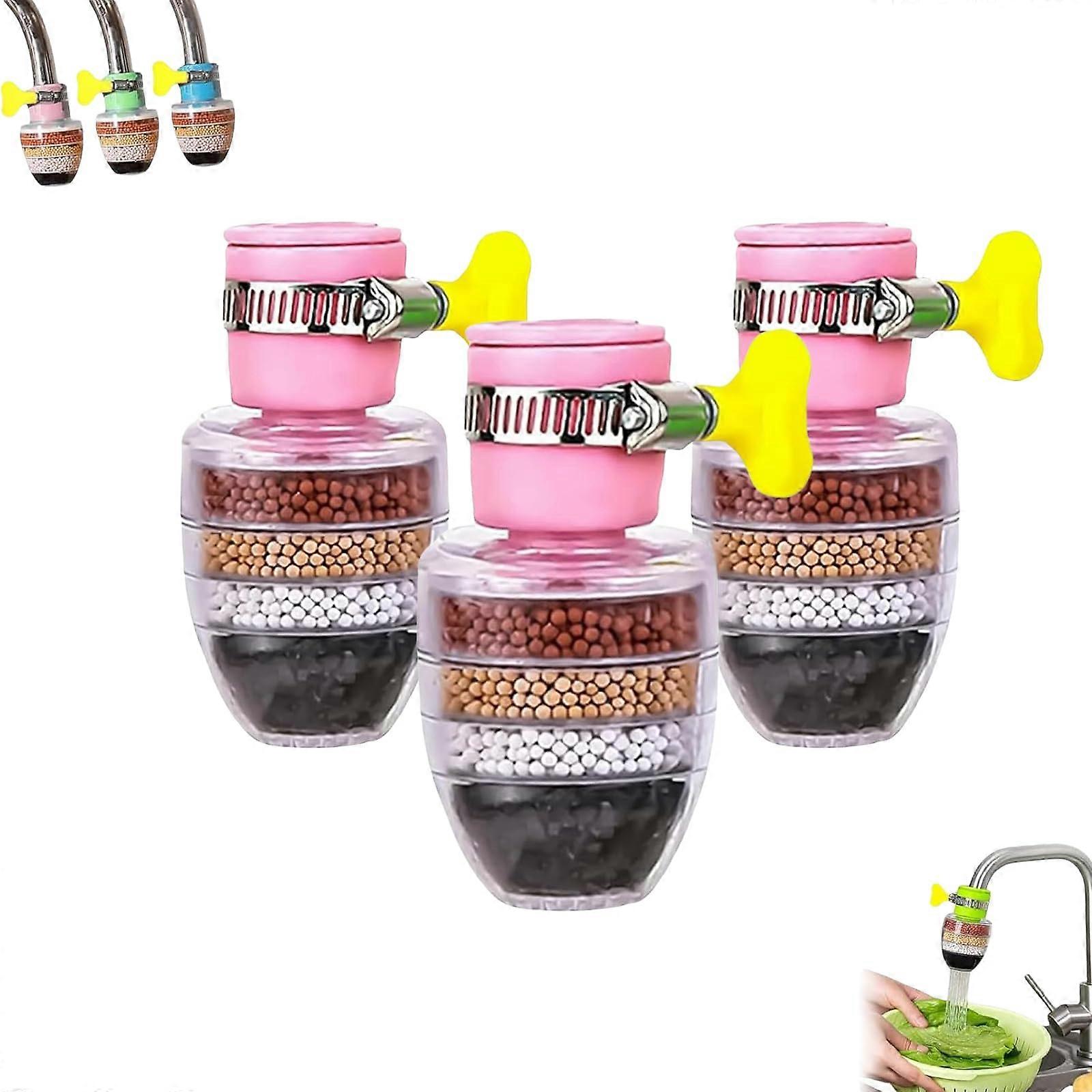 Magic Charcoal Water Filter, 6-Layer Activated Carbon, Splash-Proof, Fits 1/2" to 3/4" Faucets, Pink, 3-Pack