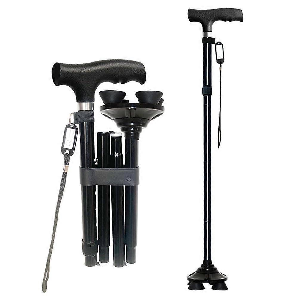 Lightweight Folding Walking Stick for Men and Women, Adjustable Height, 4-Foot Base, Durable Mobility Aid