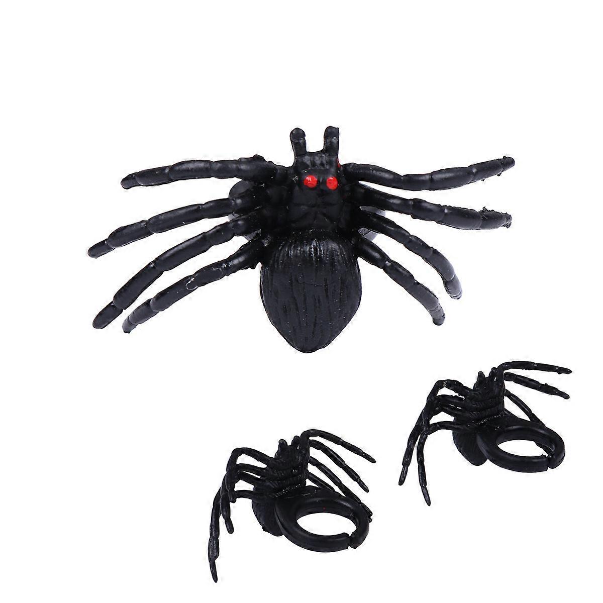 Plastic Spider Ring Halloween Decoration Realistic Black 3.2*5.8*1.6CM 20Pcs