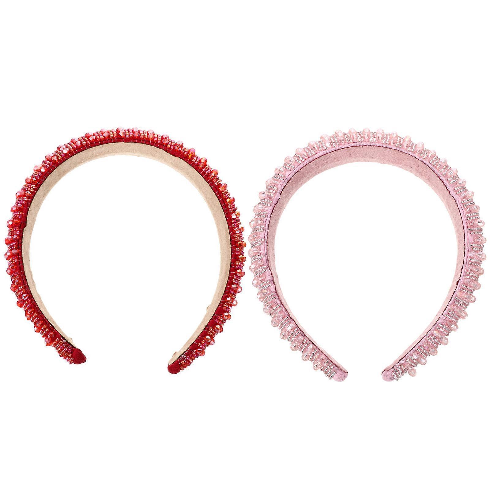 Sparkly Rhinestone Headband for Party Decoration Red Cloth and Crystal Lightweight Nonfading