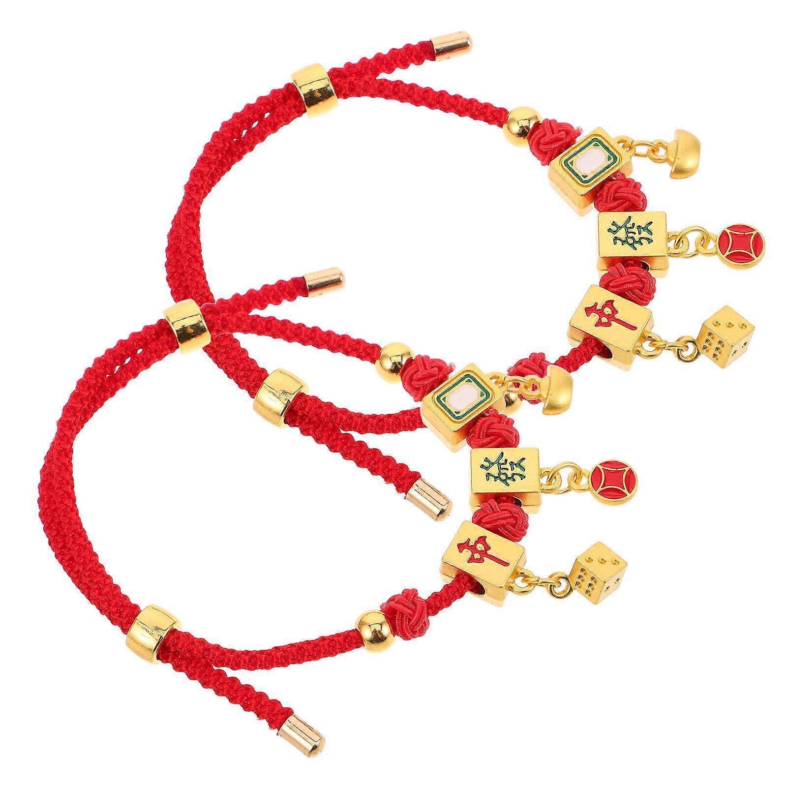 Here's a polished and professional product description based on your input:
**2pcs Handmade Braided Mahjong Bracelet for Women – Elegant Chinese
