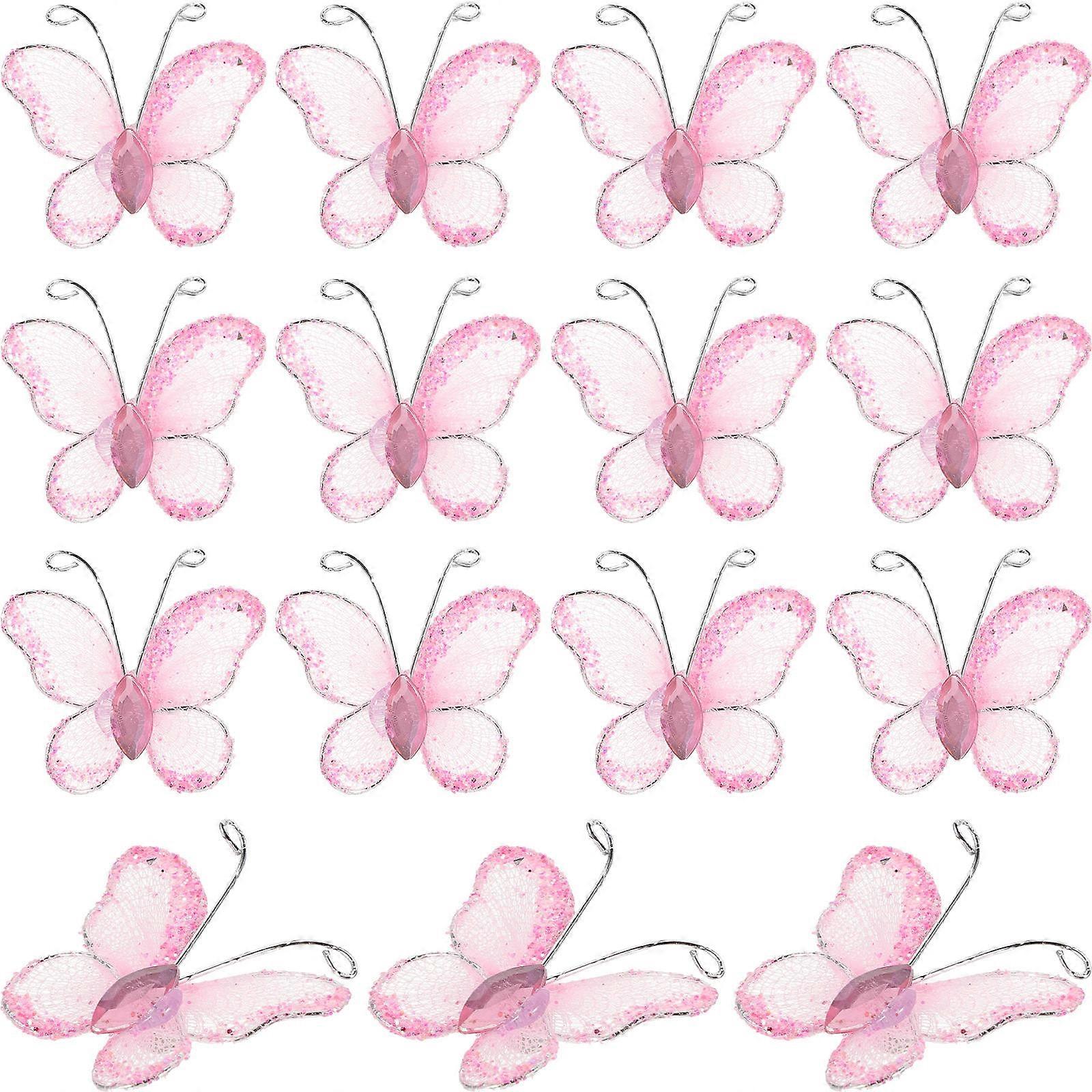 Pink Wired Mesh Decorative Butterflies for Wedding Favors and Crafts 3 x 3 cm